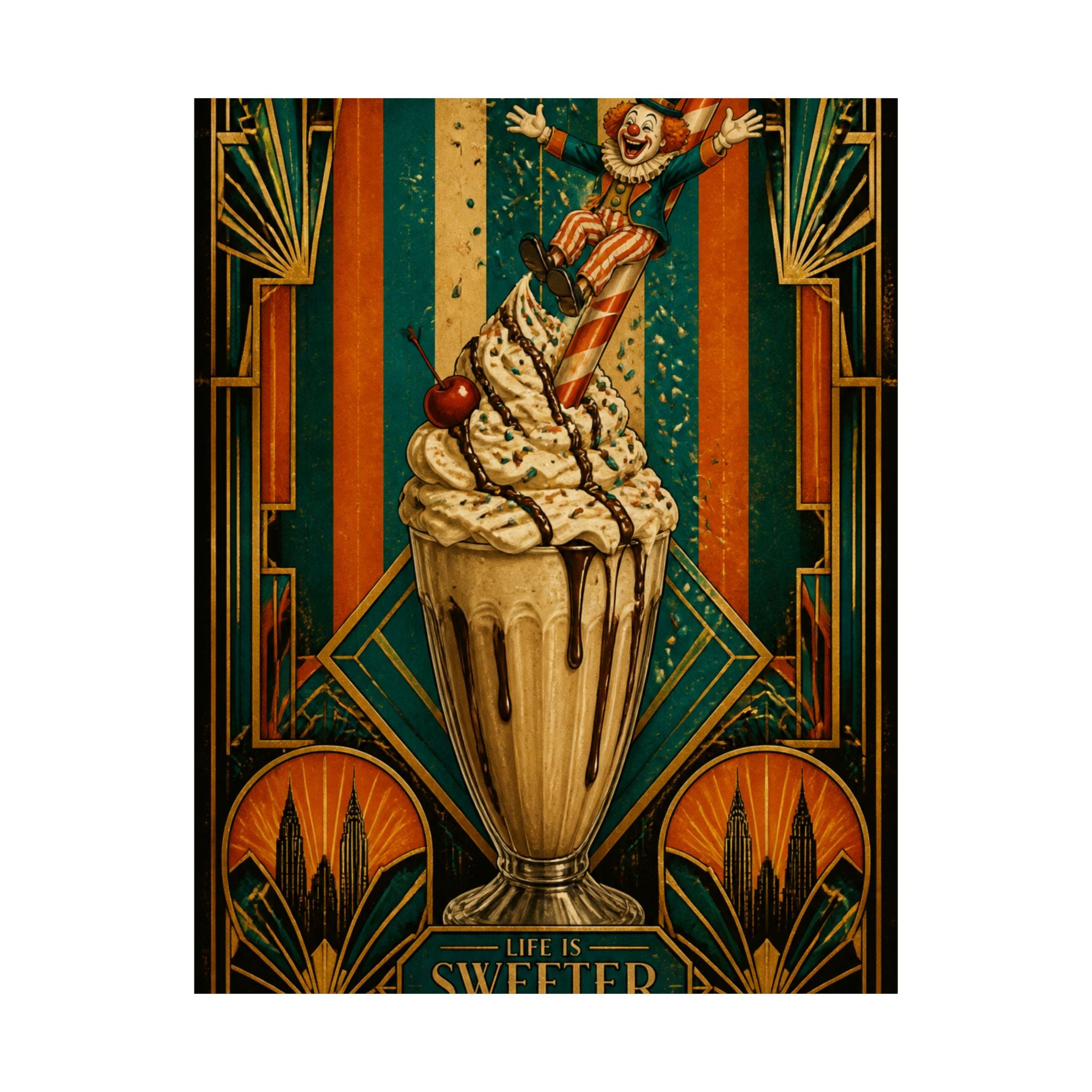 Milkshake Slide Clown Wall Art Poster 18×24 Art Deco Entryway Decor Maximalist Print