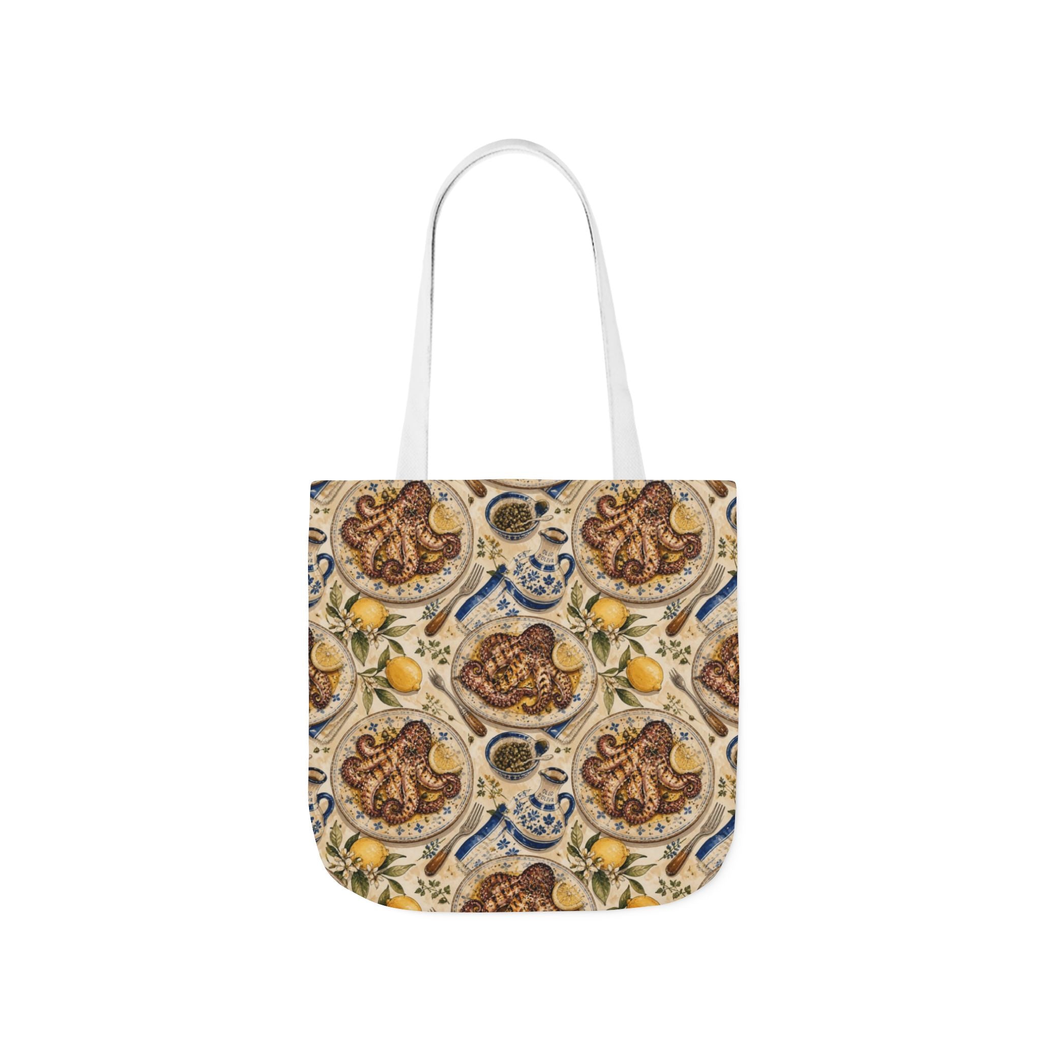 Grilled Octopus Canvas Tote Bag Mediterranean Kitchen Watercolor Design Italian Cottagecore Gift