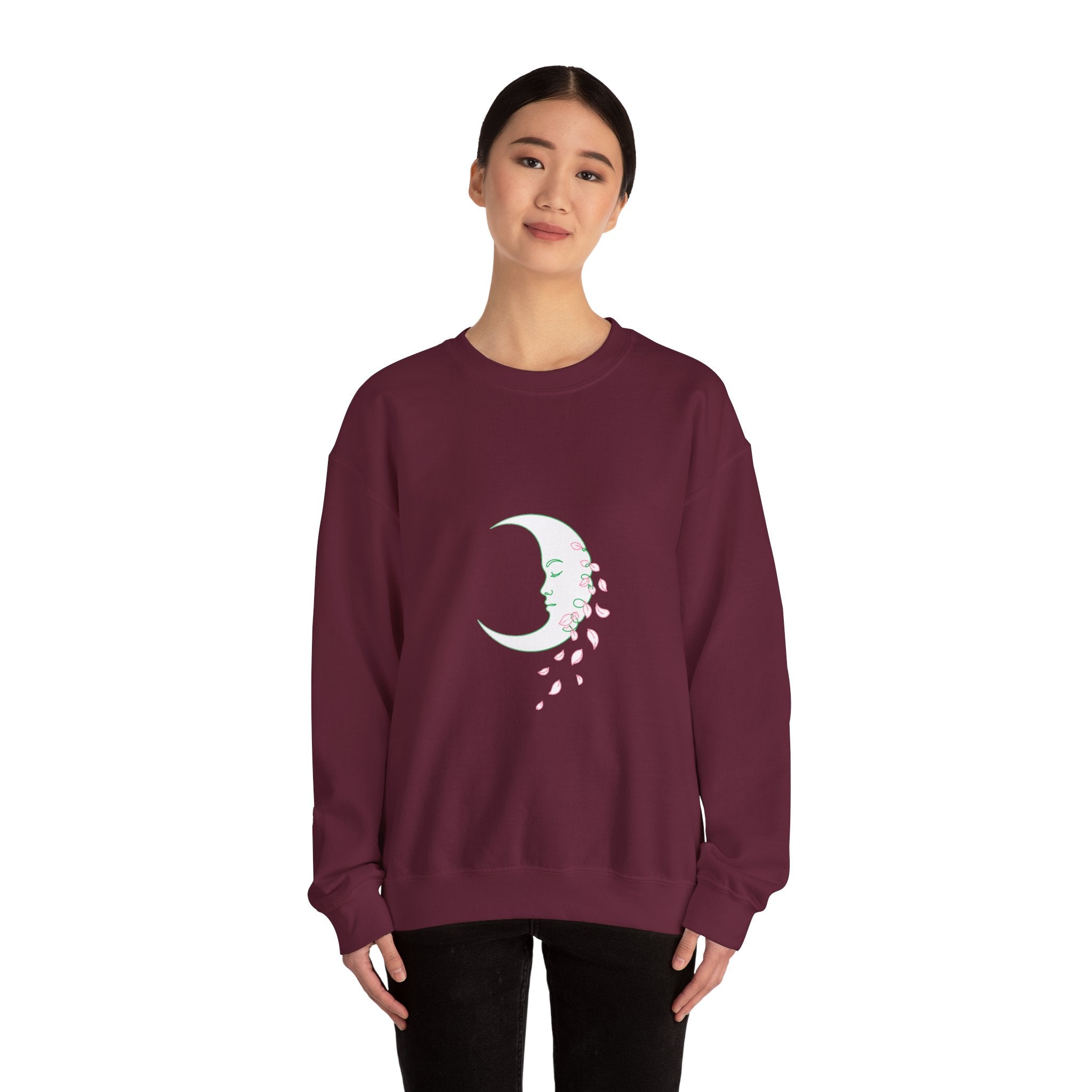 Matching Couple Sweatshirt - Waxing & Waning Moon Matching Couple Crewneck Sweatshirt Minimalist Art His Hers Valentine Gift - Design B