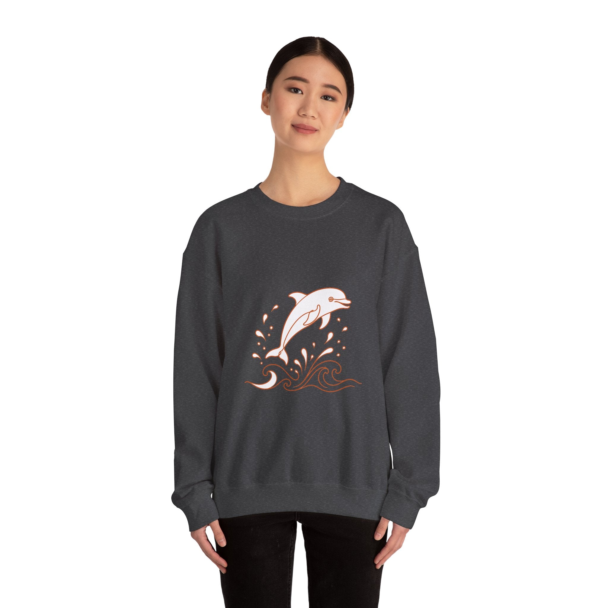 Matching Couple Sweatshirt - Shark & Dolphin Matching Couple Crewneck Sweatshirt Minimalist Art His Hers Valentine Gift - Design B