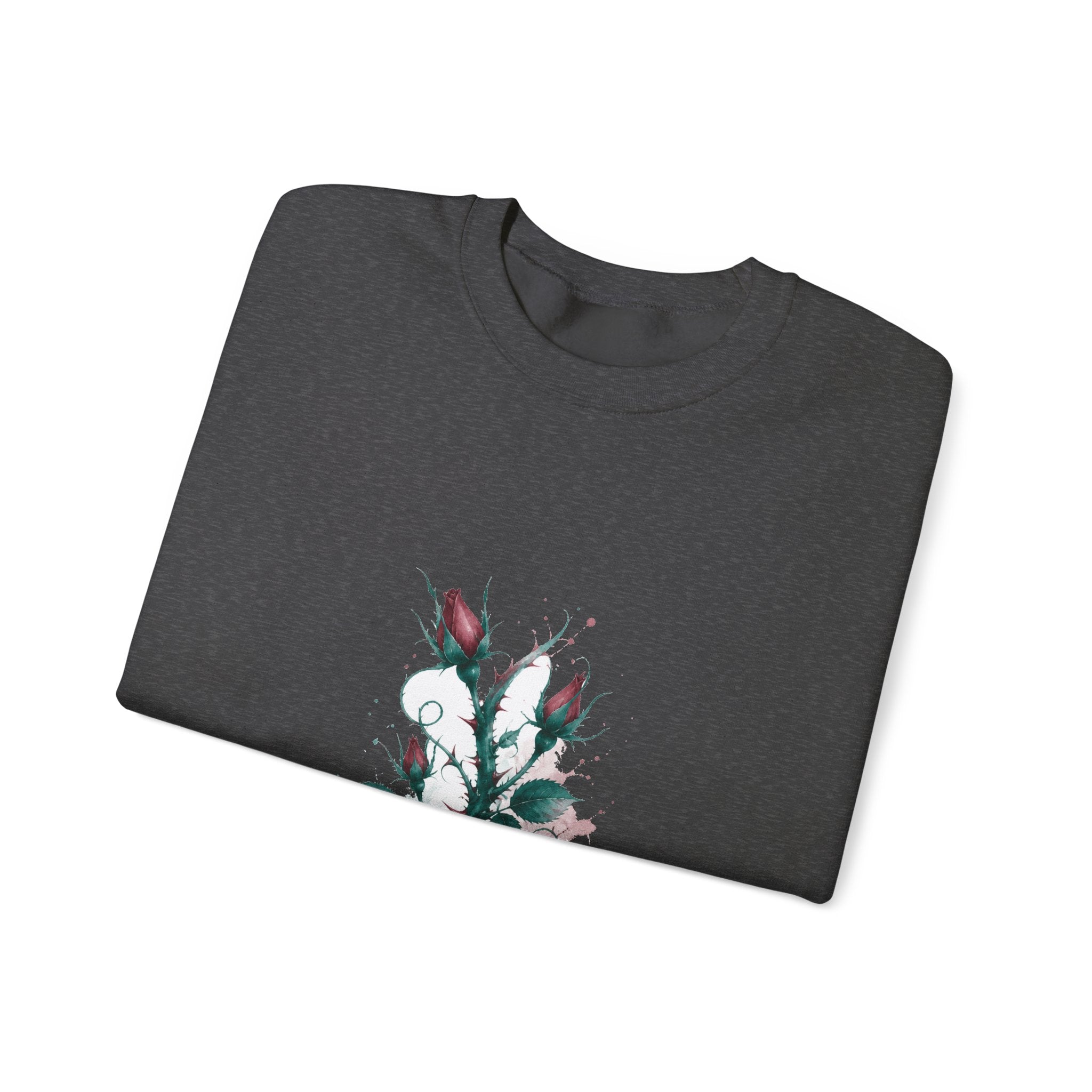 Matching Couple Sweatshirt - Rose & Thorn Matching Couple Crewneck Sweatshirt Watercolor Art His Hers Engagement Gift - Design B