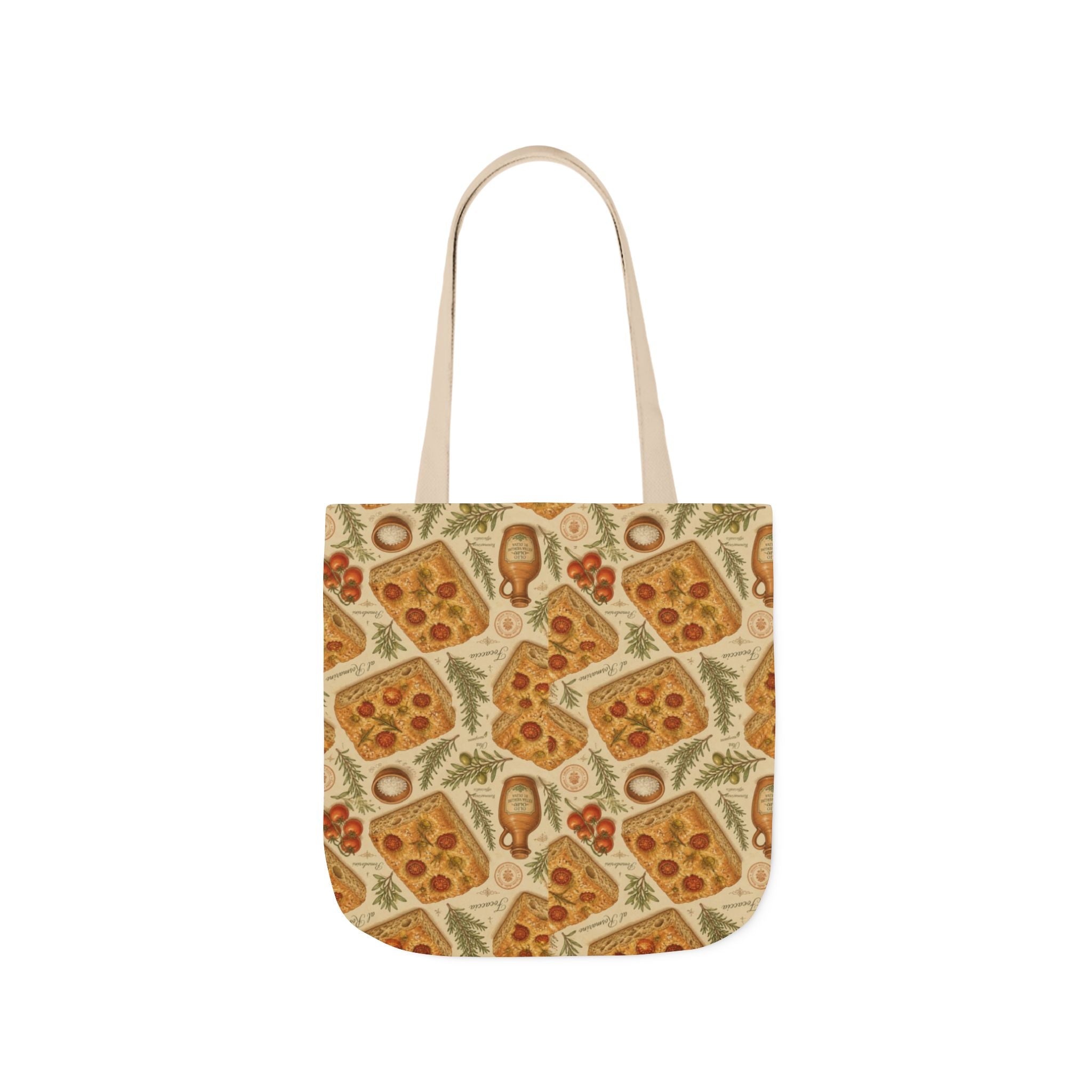 Focaccia Bread Canvas Tote Bag Mediterranean Kitchen Botanical Design Italian Cottagecore Gift