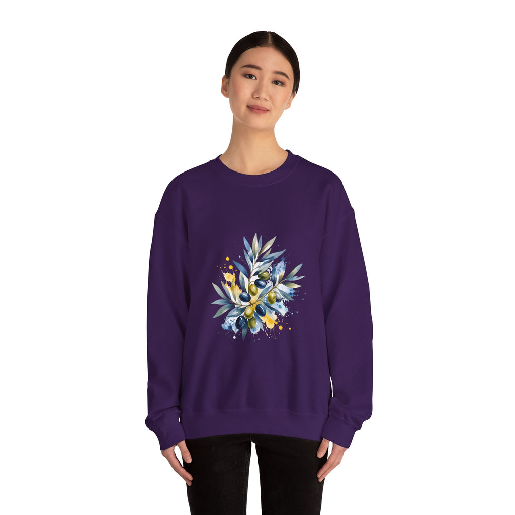 Matching Couple Sweatshirt - Olive Branch & Fig Matching Couple Premium Fleece Sweatshirt Watercolor Art His Hers Birthday Gift - Design A