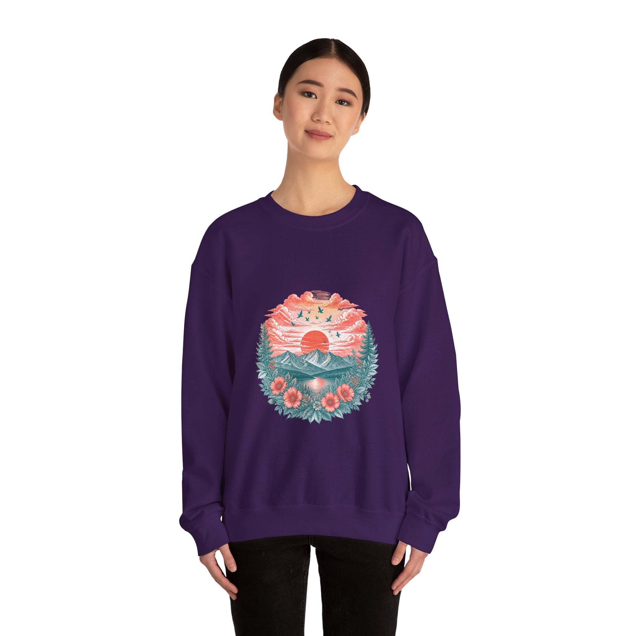 Matching Couple Sweatshirt - Sunrise & Sunset Matching Couple Crewneck Sweatshirt Vintage Art His Hers Wedding Gift - Design B