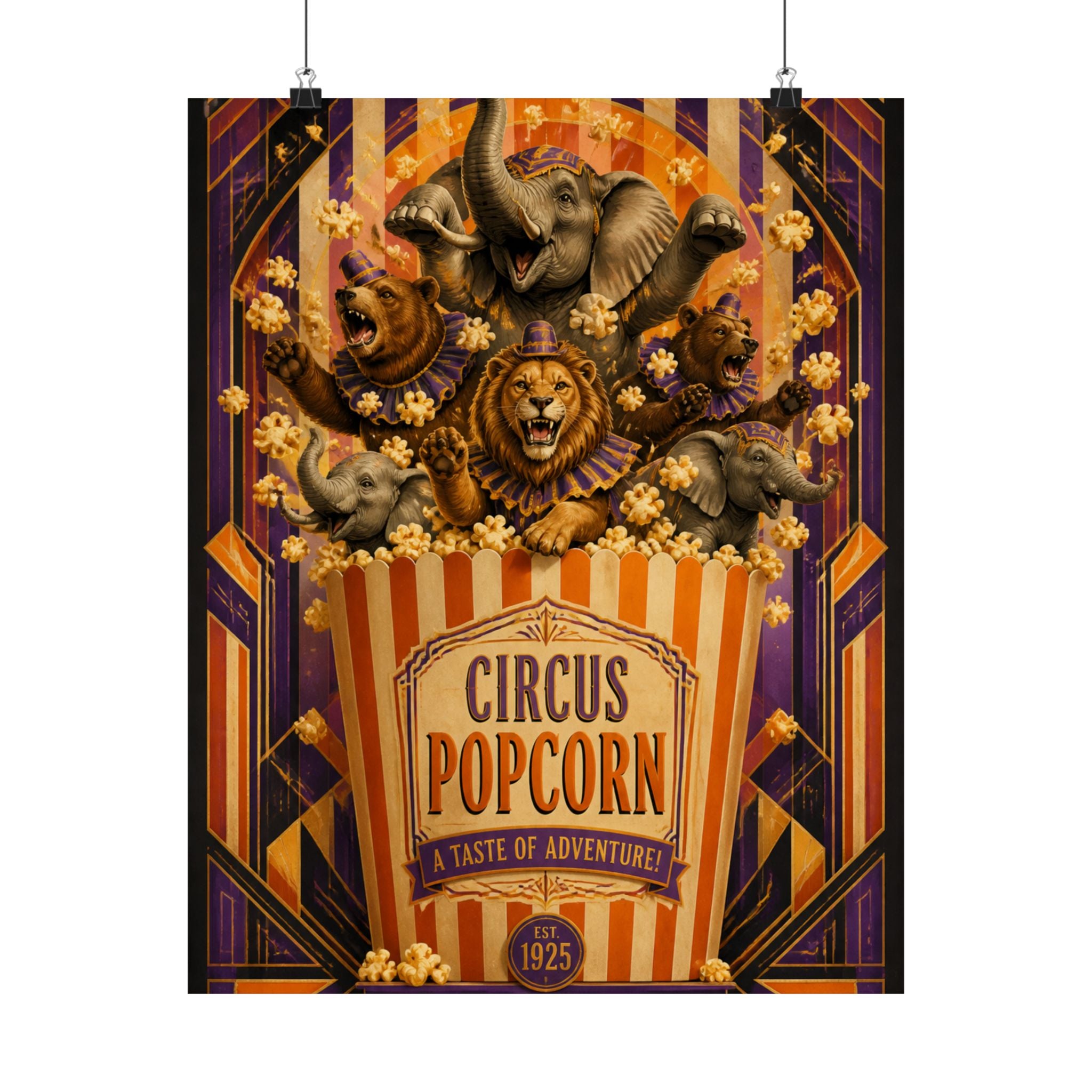 Popcorn Box Animals Wall Art Poster 24×36 Art Deco Bar Area Decor Maximalist Print