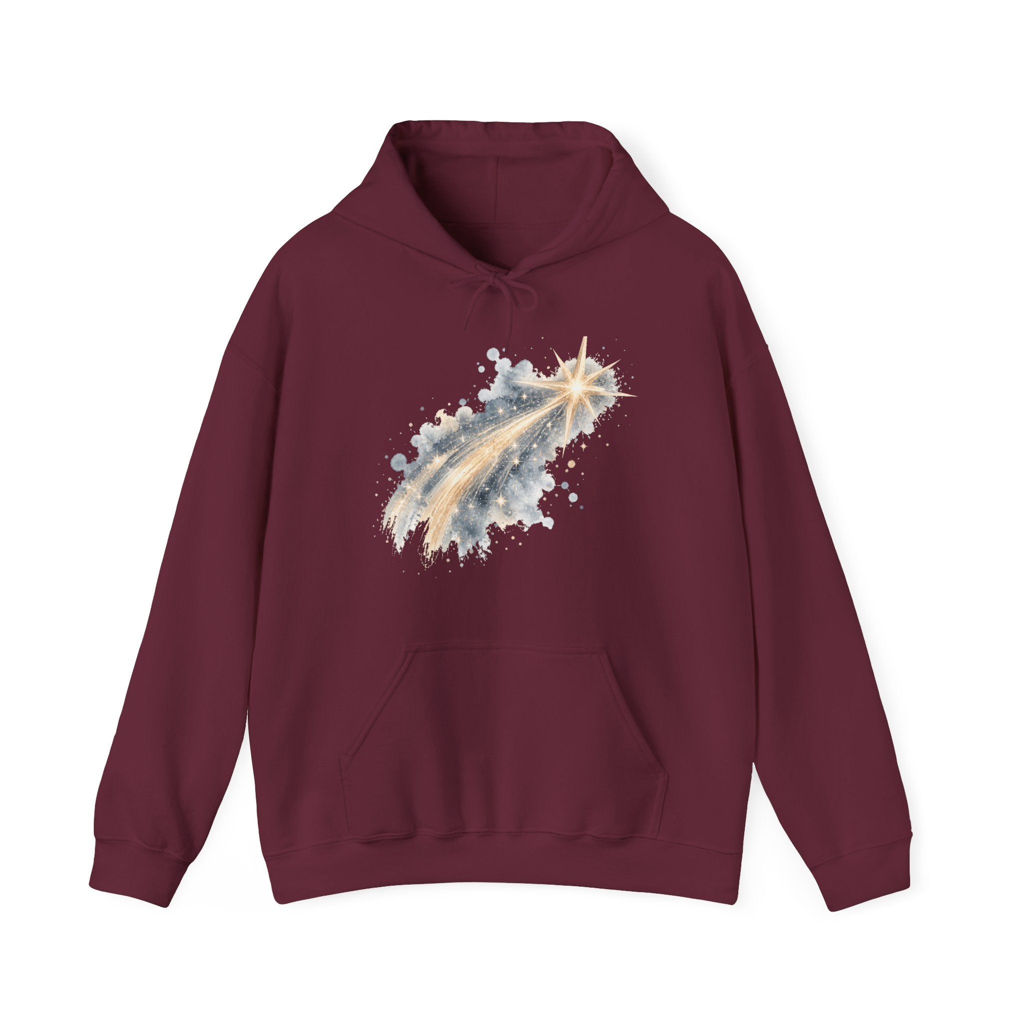 Matching Couple Sweatshirt - Shooting Star & North Star Matching Couple Hooded Sweatshirt Watercolor Art His Hers Engagement Gift - Design A