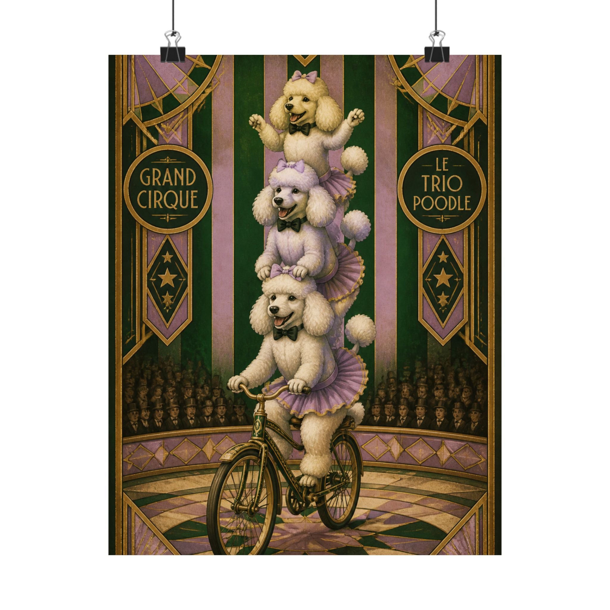 Poodle Stack Bicycle Wall Art Poster 24×36 Art Deco Bar Area Decor Maximalist Print