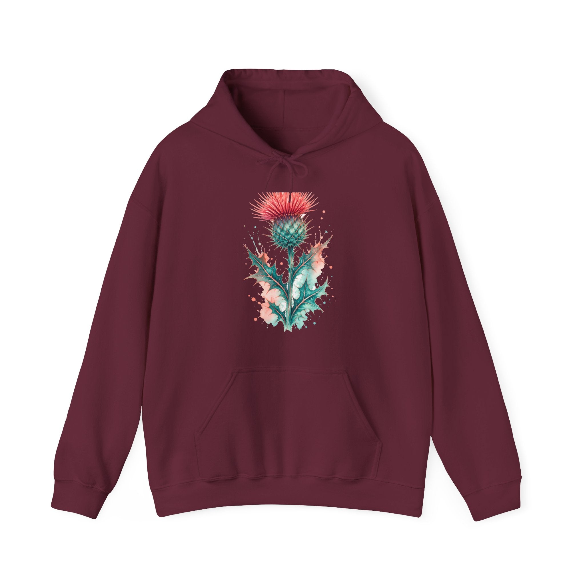 Matching Couple Sweatshirt - Lavender & Thistle Matching Couple Hooded Sweatshirt Watercolor Art His Hers Engagement Gift - Design B