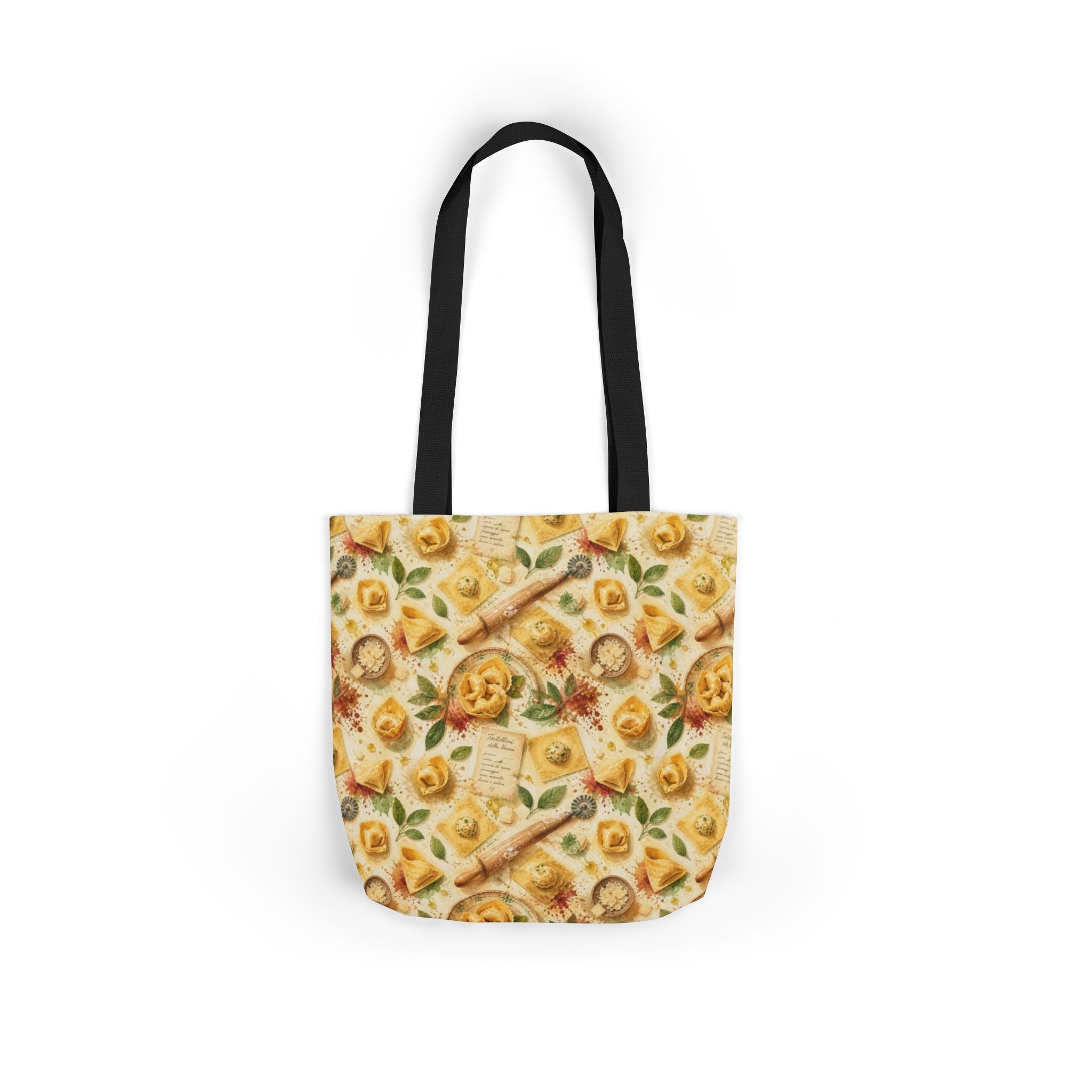 Tortellini with Sage Canvas Tote Bag Mediterranean Kitchen Watercolor Splash Design Italian Cottagecore Gift