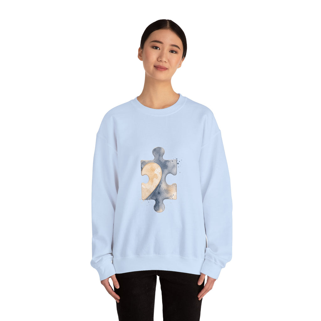 Matching Couple Sweatshirt - Puzzle Pieces Matching Couple Premium Fleece Sweatshirt Watercolor Art His Hers Birthday Gift - Design B
