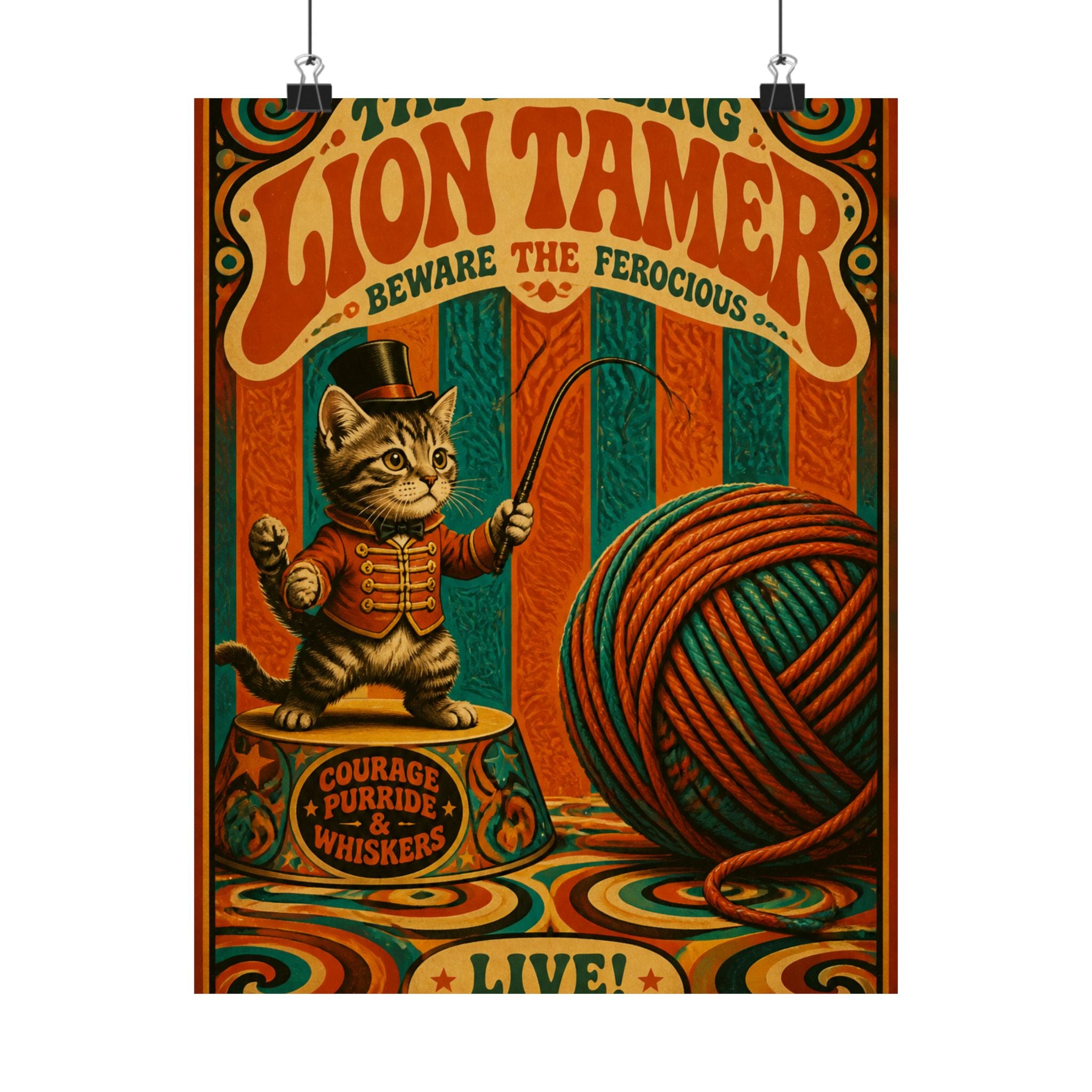 Cat Lion Tamer Wall Art Poster 24×36 Psychedelic Dining Room Decor Maximalist Print