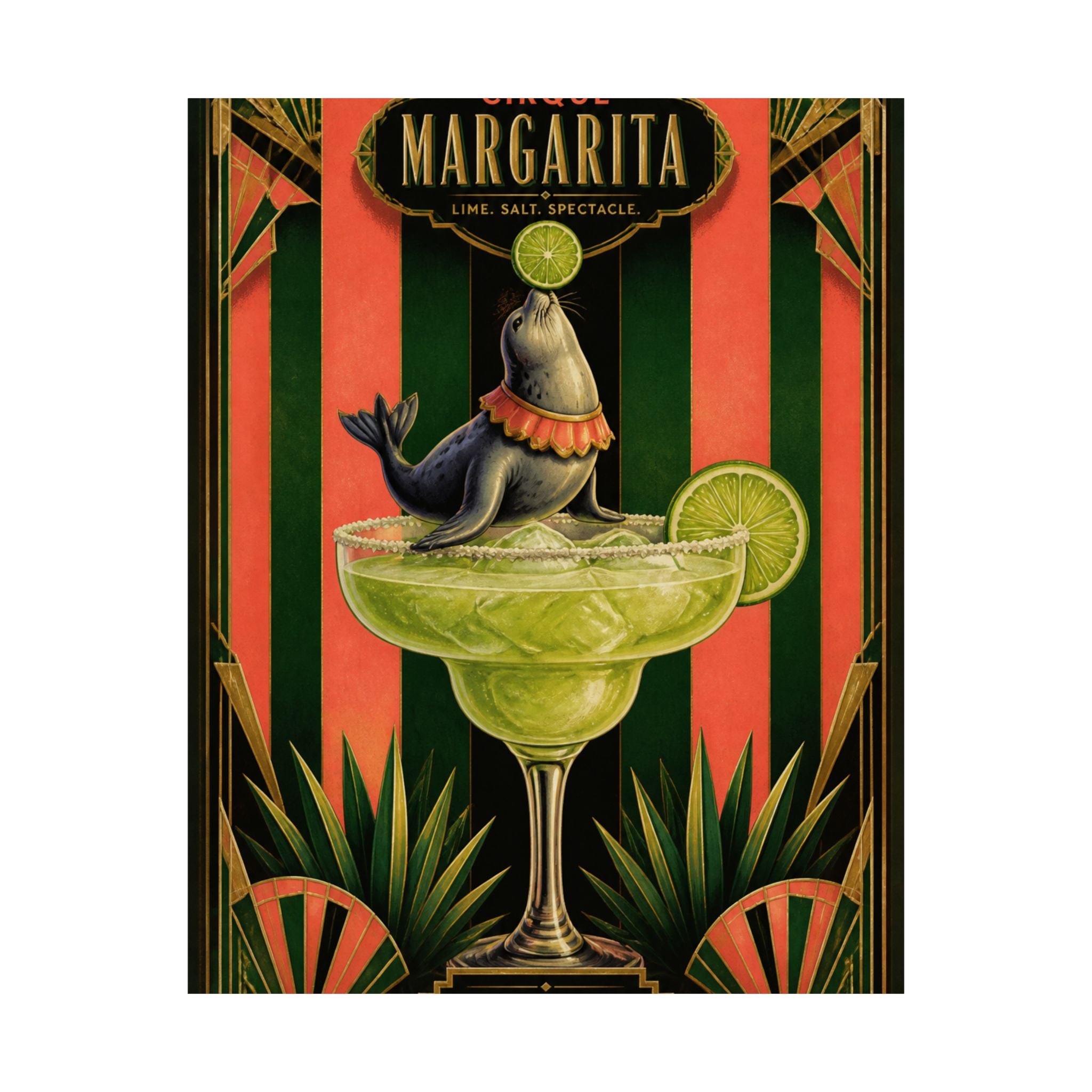 Margarita Balancing Seal Wall Art Poster 18×24 Art Deco Entryway Decor Maximalist Print