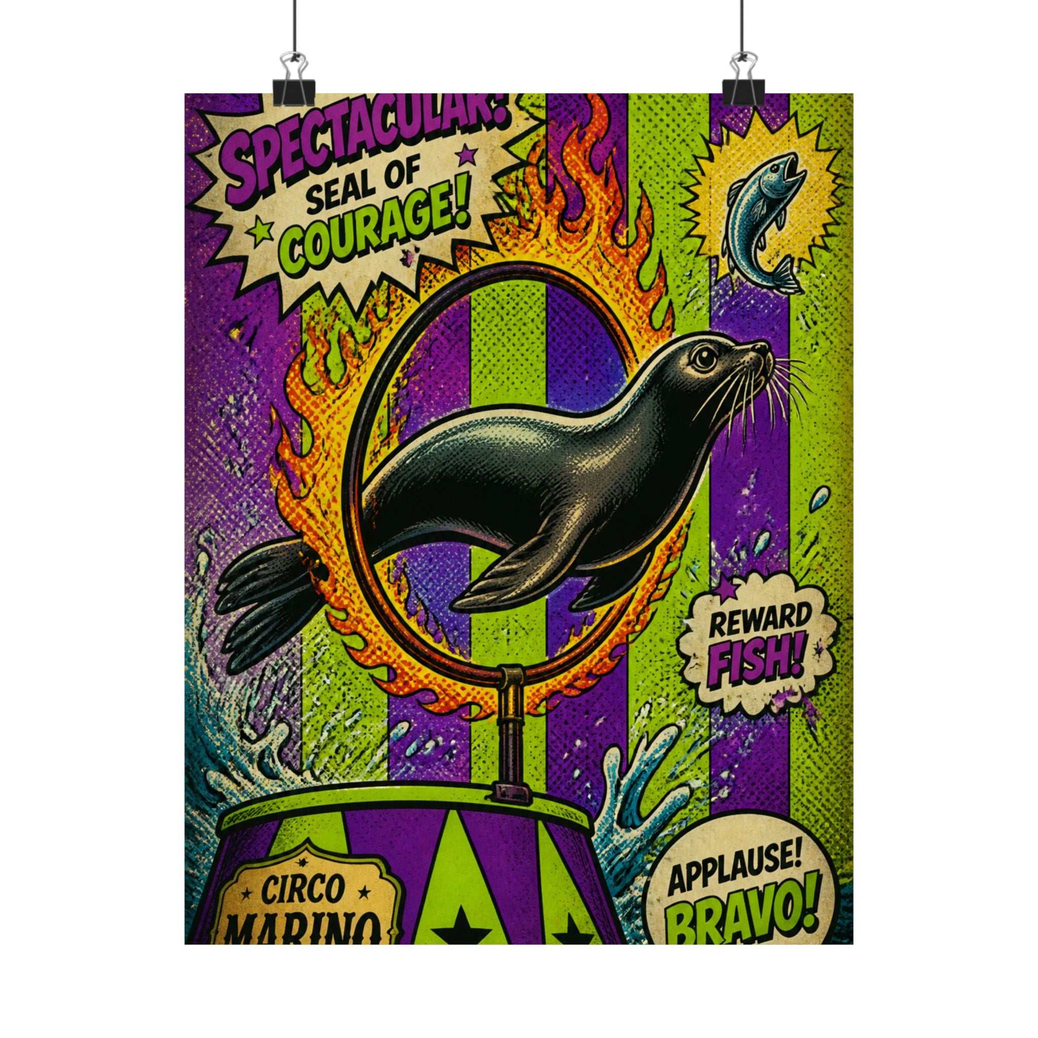 Seal Fire Hoop Wall Art Poster 24×36 Pop Art Restaurant Decor Maximalist Print