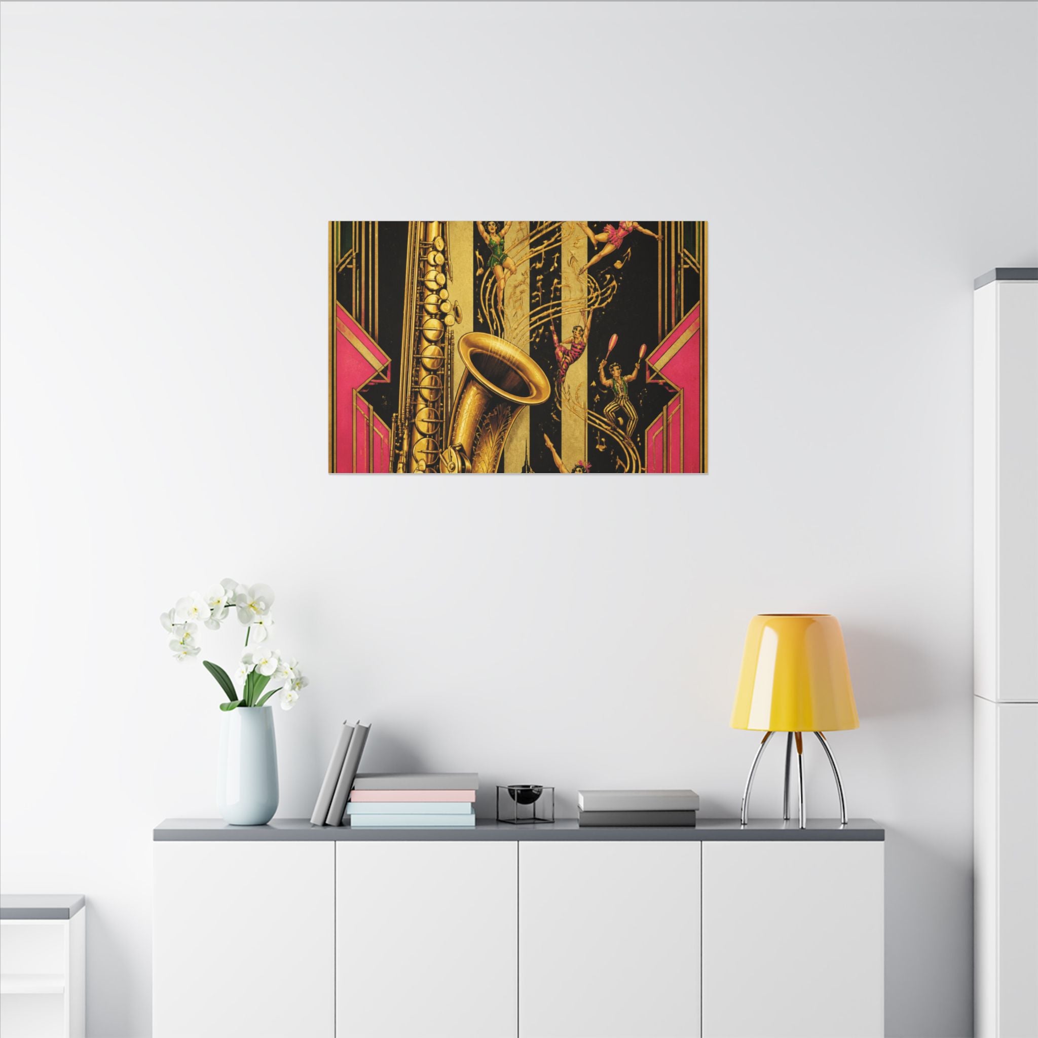 Saxophone Music Circus Wall Art Canvas 24×36 Art Deco Bar Area Decor Maximalist Print