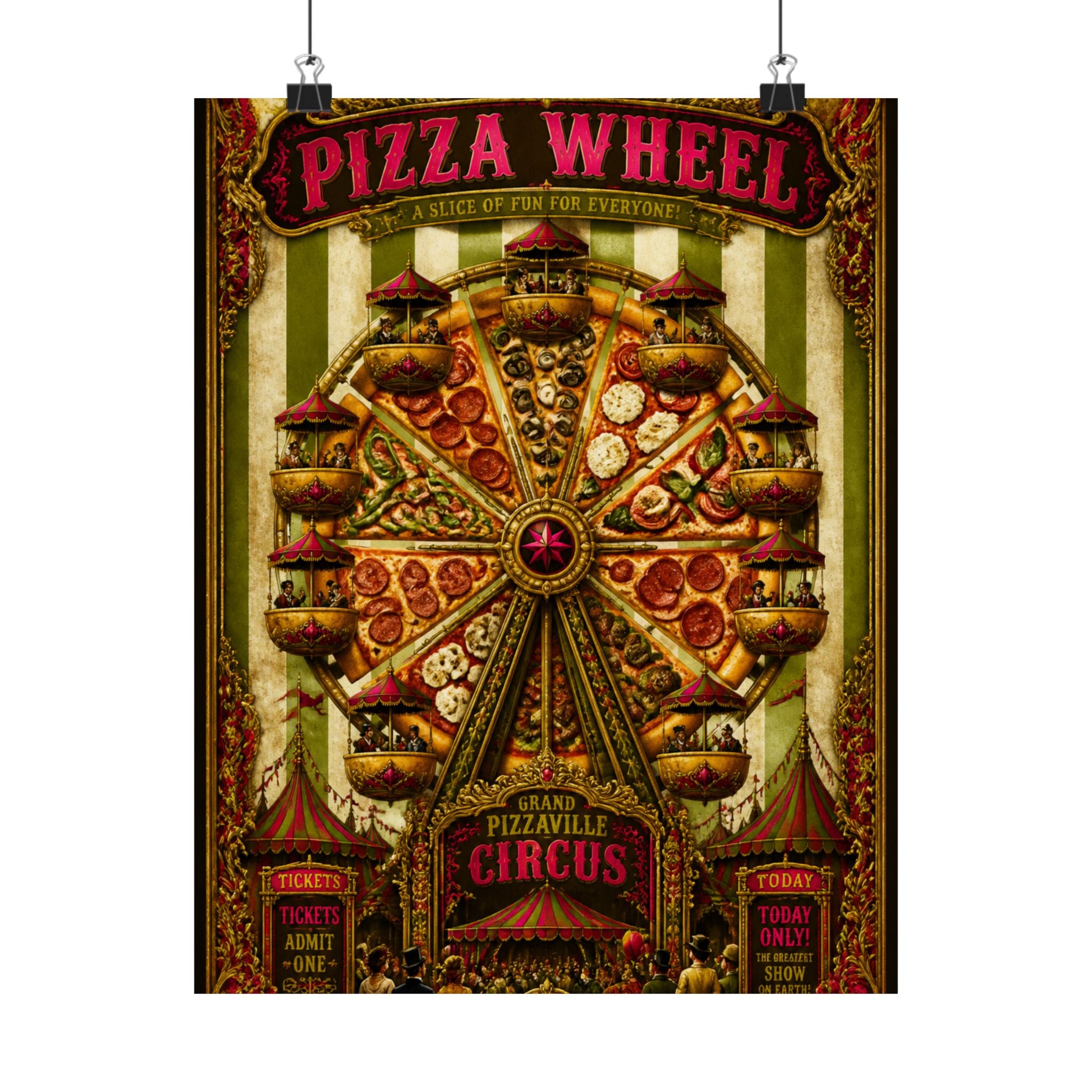 Pizza Ferris Wheel Wall Art Poster 24×36 Baroque Studio Decor Maximalist Print