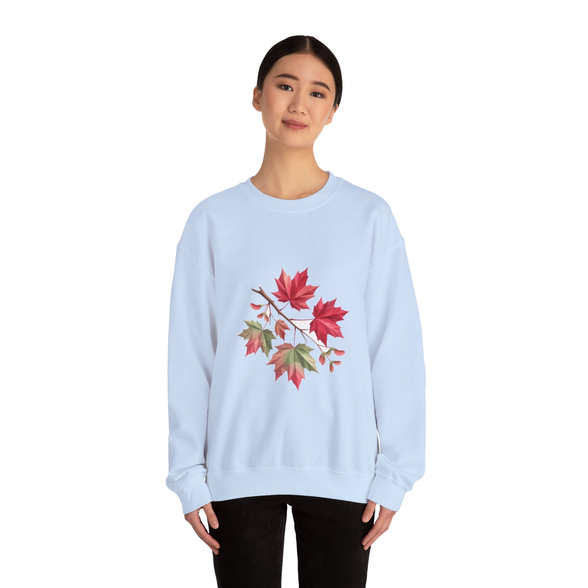 Matching Couple Sweatshirt - Cherry Blossom & Maple Leaf Matching Couple Premium Fleece Sweatshirt Geometric Art His Hers Love Gift - Design B