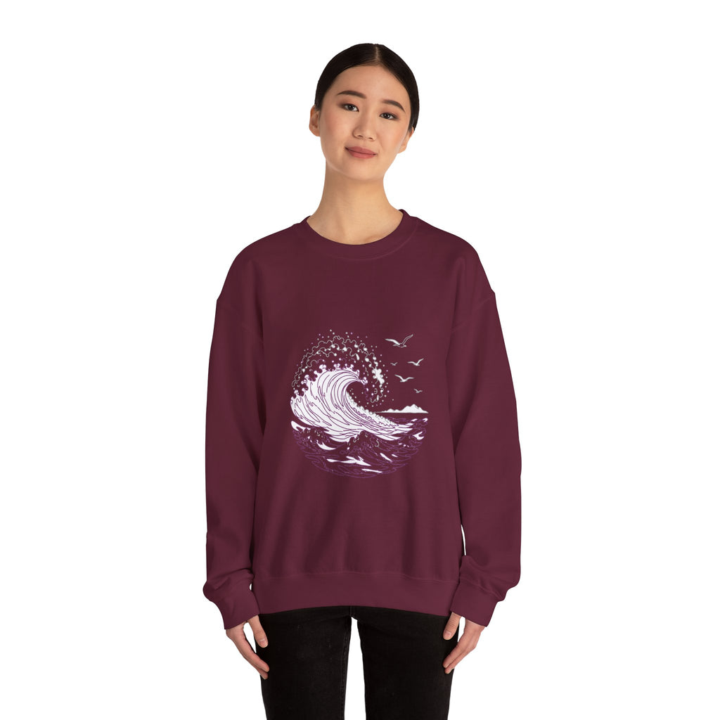 Matching Couple Sweatshirt - Mountain & Ocean Matching Couple Crewneck Sweatshirt Minimalist Art His Hers Valentine Gift - Design B