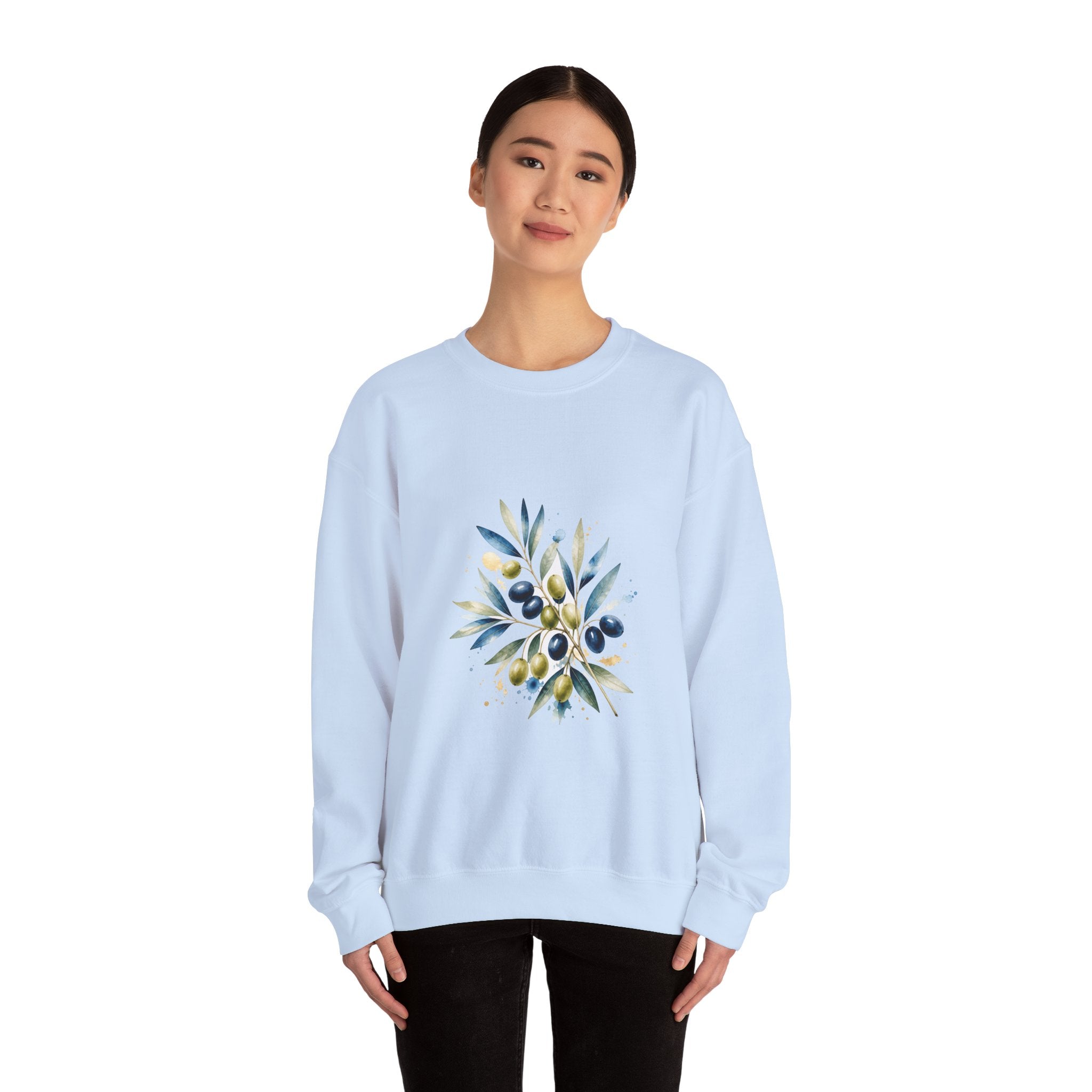 Matching Couple Sweatshirt - Olive Branch & Fig Matching Couple Comfort Colors Crew Watercolor Art His Hers Birthday Gift - Design A