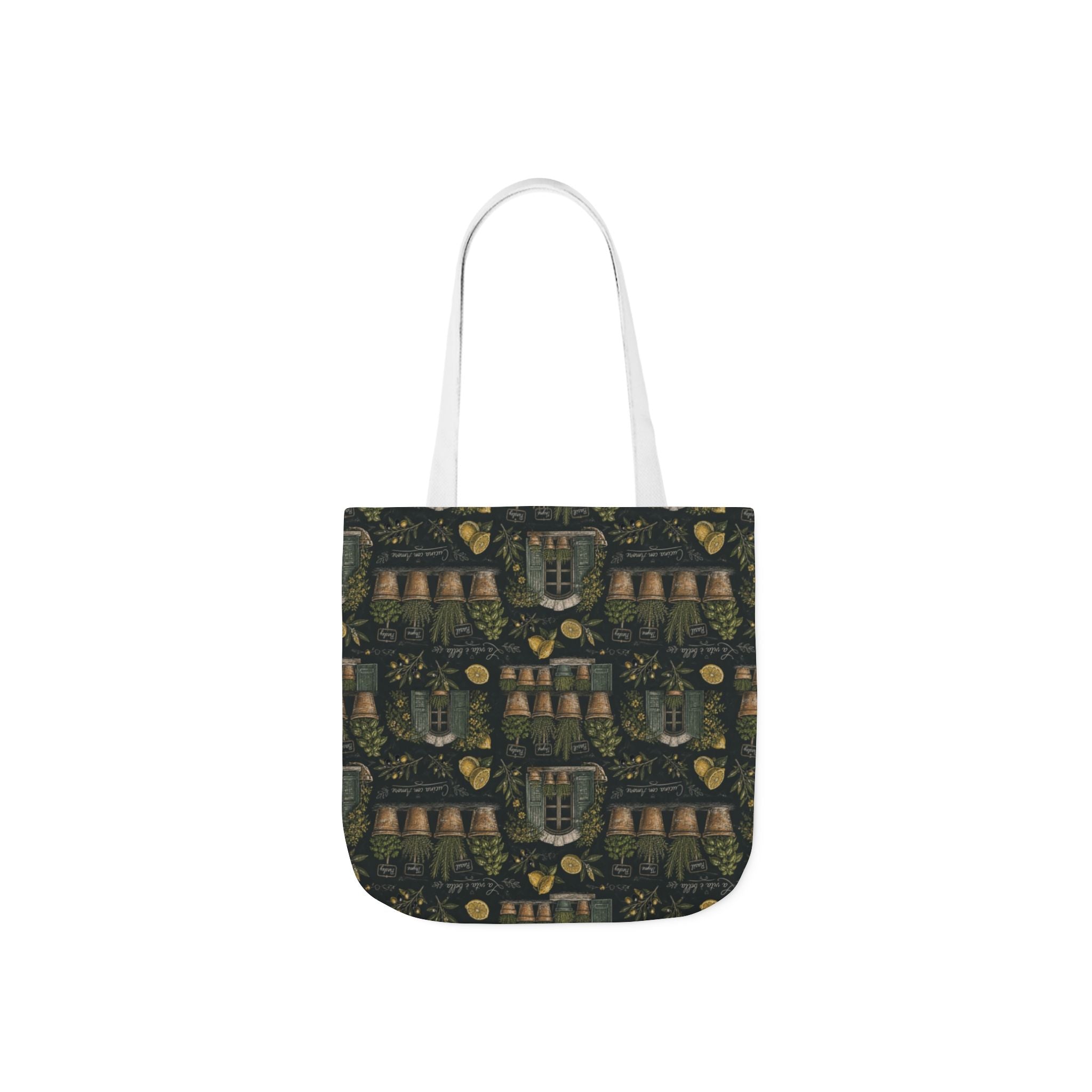 Terracotta Herb Pots Canvas Tote Bag Mediterranean Kitchen Chalk Art Design Italian Cottagecore Gift