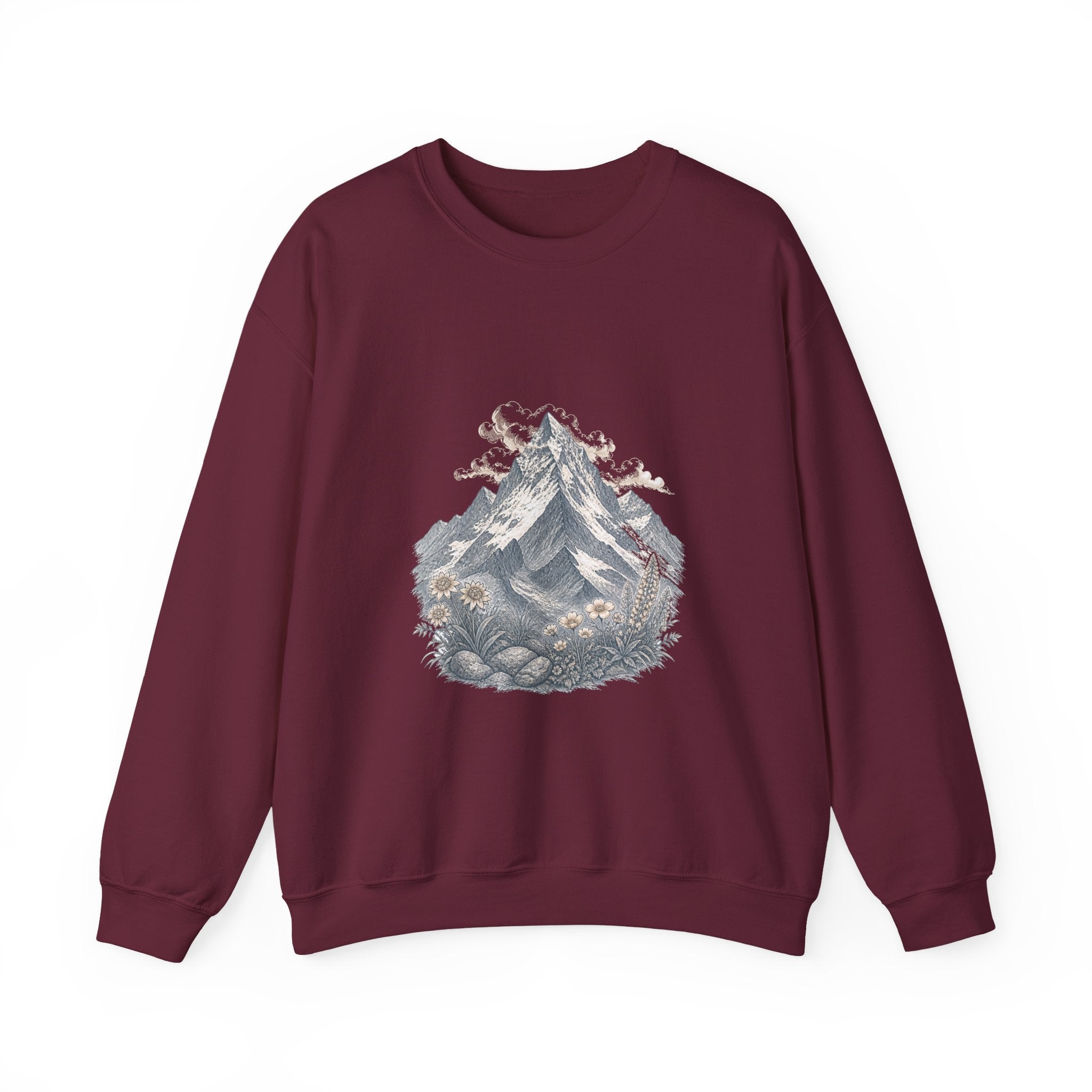 Matching Couple Sweatshirt - Mountain & Ocean Matching Couple Crewneck Sweatshirt Vintage Art His Hers Wedding Gift - Design A