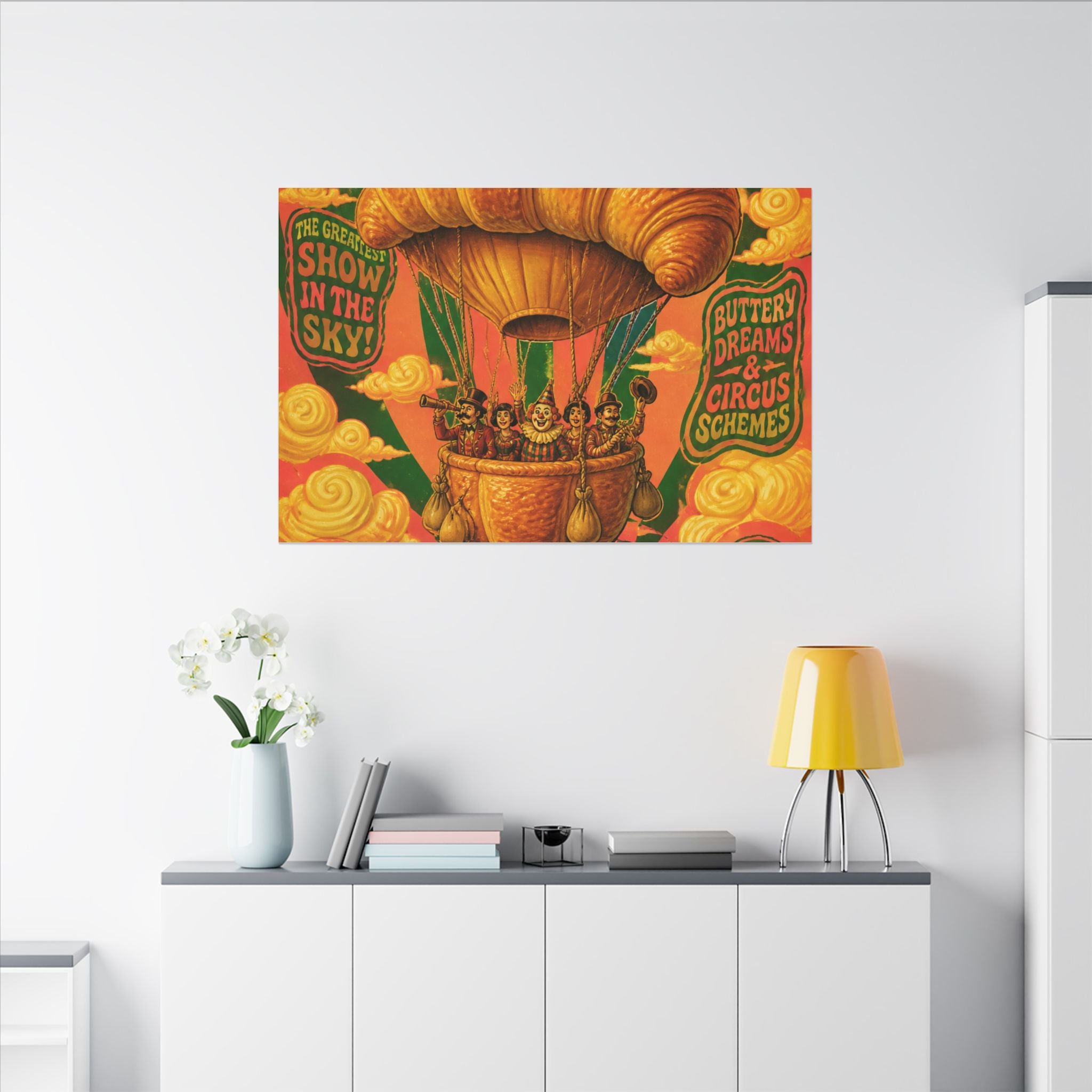 Croissant Hot Air Balloon Wall Art Canvas 24×36 Psychedelic Dining Room Decor Maximalist Print