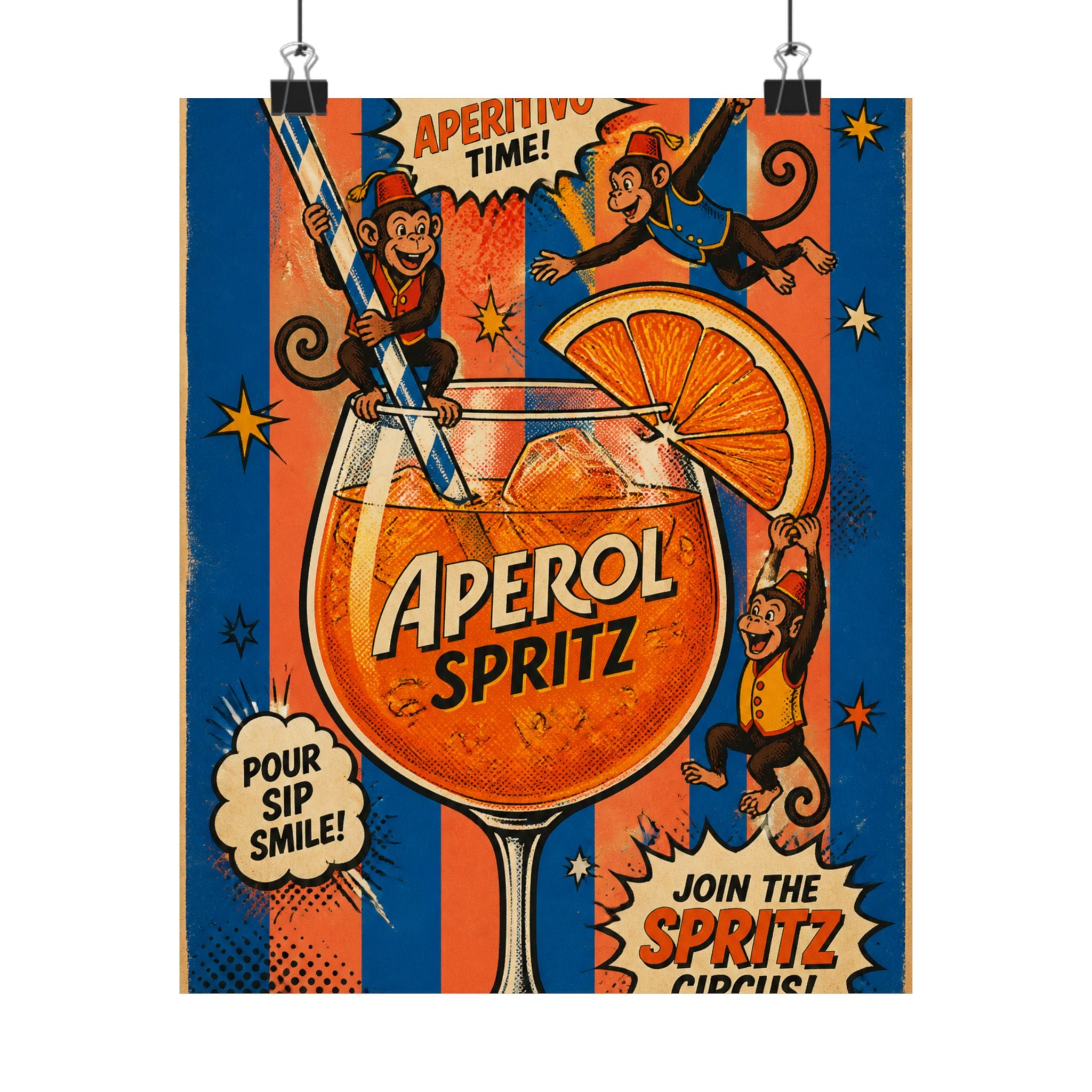 Aperol Spritz Monkeys Wall Art Poster 18×24 Pop Art Living Room Decor Maximalist Print