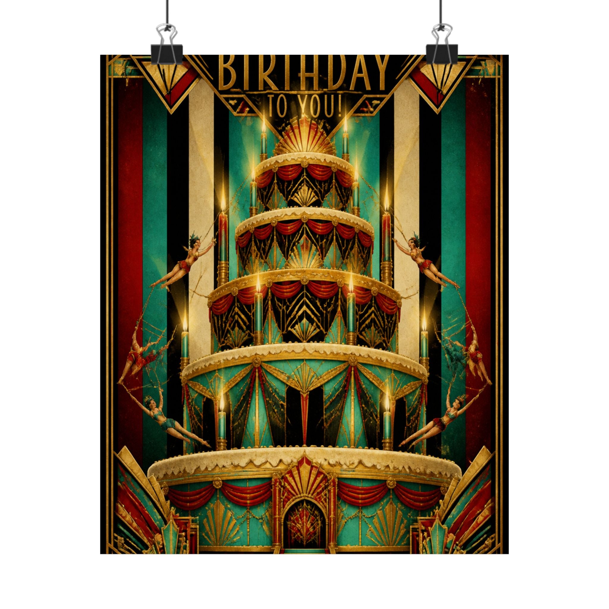 Birthday Cake Trapeze Wall Art Poster 24×36 Art Deco Bar Area Decor Maximalist Print