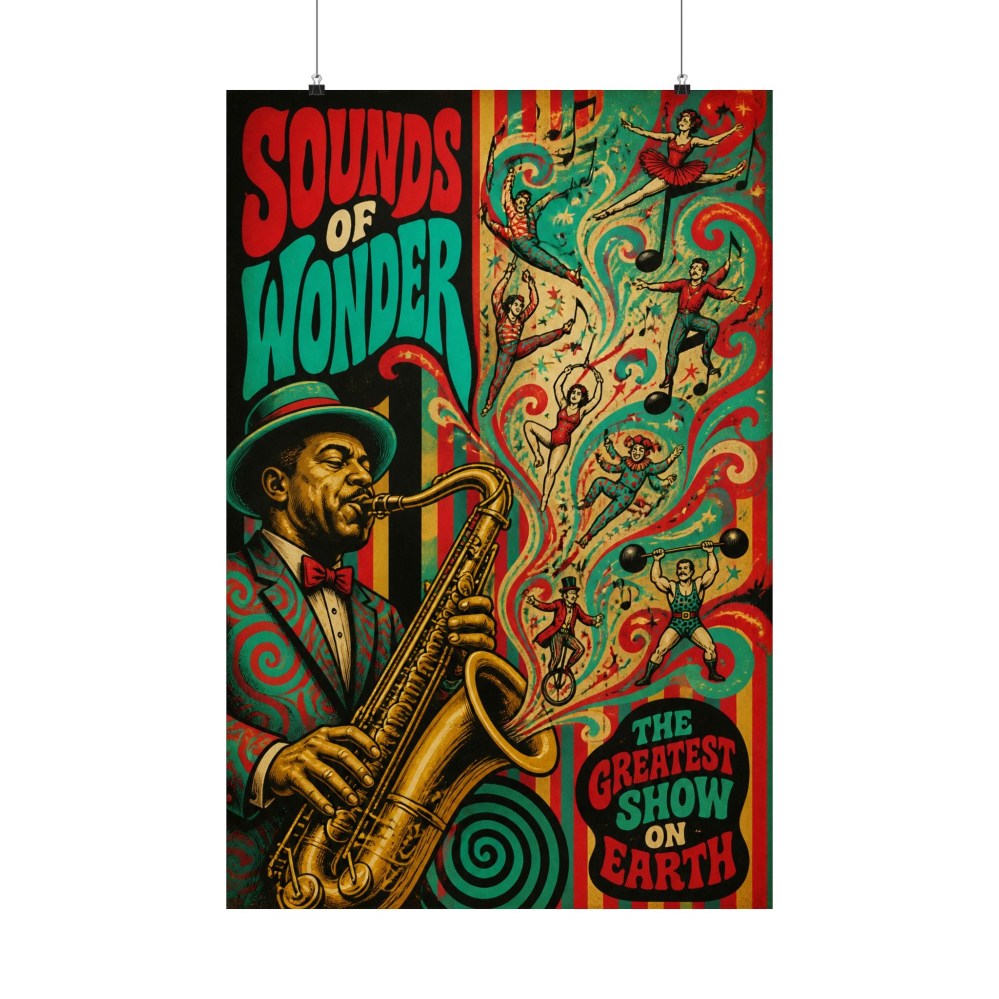 Saxophone Music Circus Wall Art Poster 24×36 Psychedelic Dining Room Decor Maximalist Print