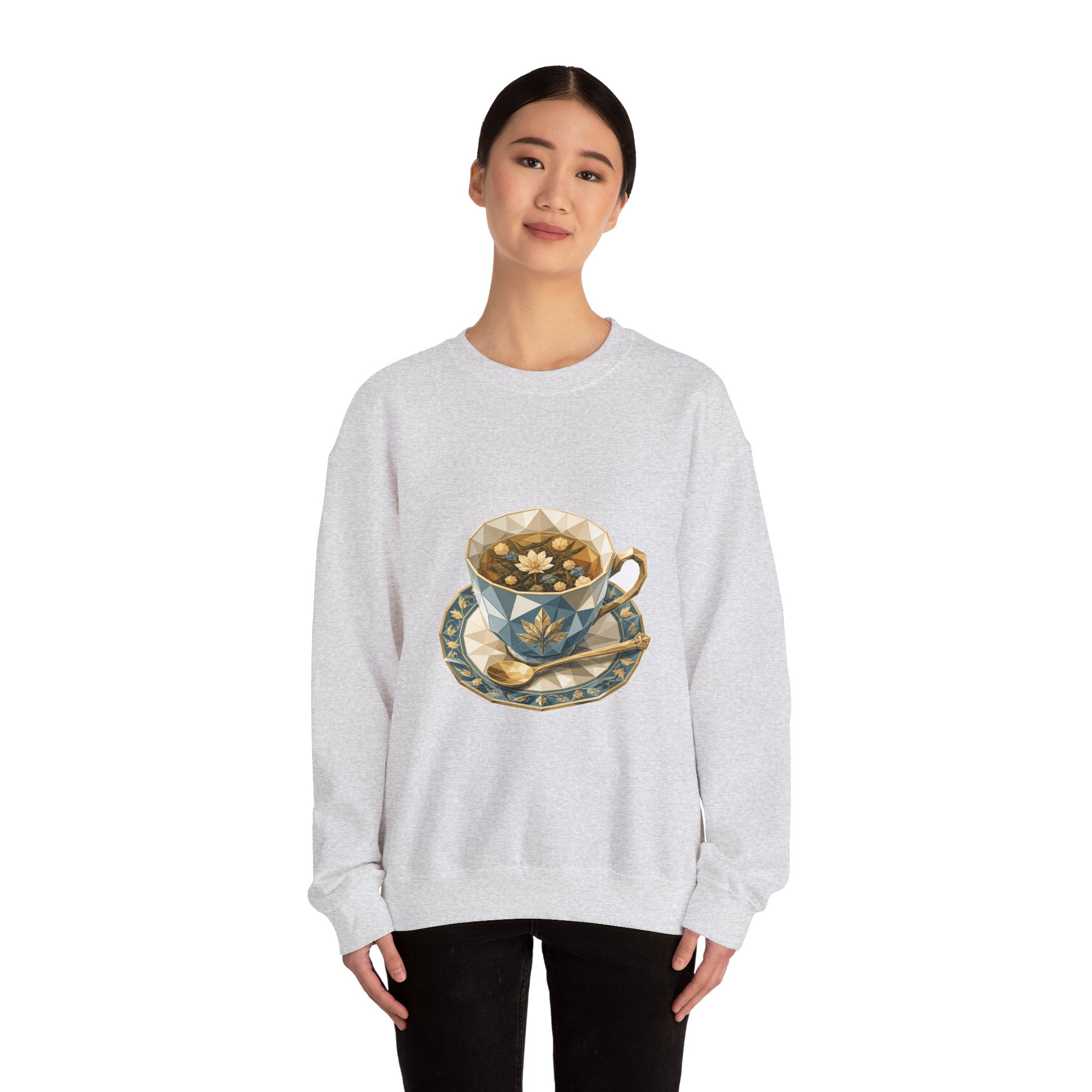 Matching Couple Sweatshirt - Coffee & Tea Matching Couple Premium Fleece Sweatshirt Geometric Art His Hers Love Gift - Design B