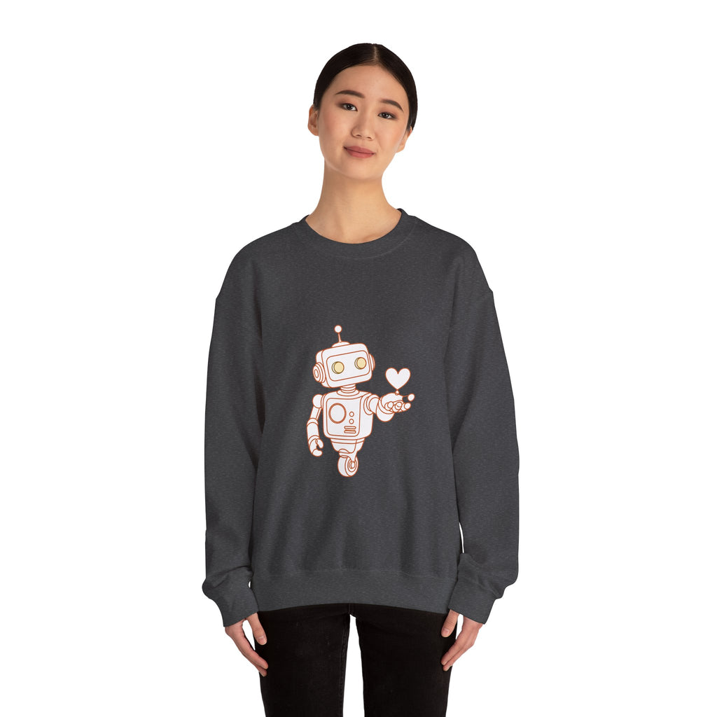 Matching Couple Sweatshirt - Robot & Heart Matching Couple Crewneck Sweatshirt Minimalist Art His Hers Valentine Gift - Design A