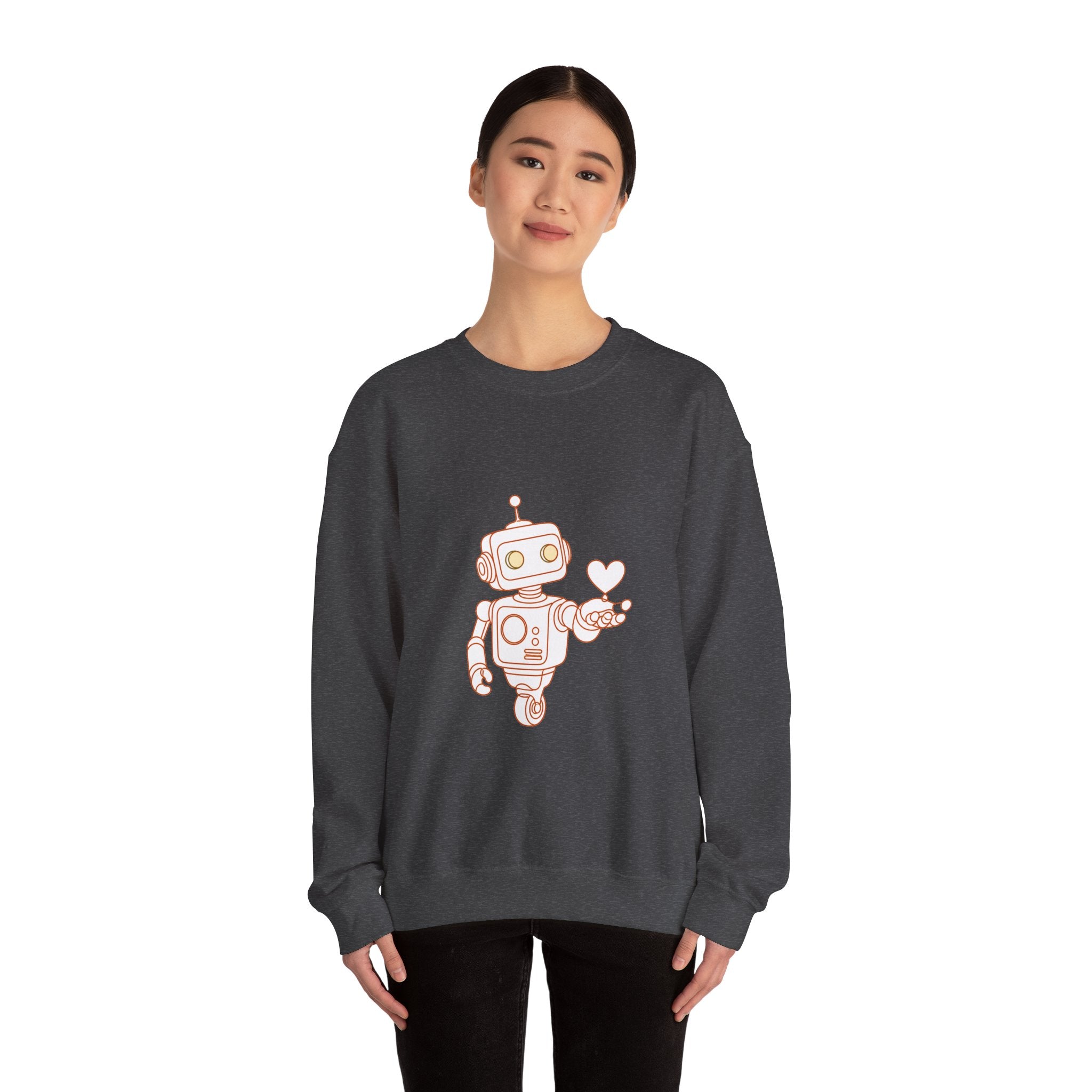 Matching Couple Sweatshirt - Robot & Heart Matching Couple Crewneck Sweatshirt Minimalist Art His Hers Valentine Gift - Design A
