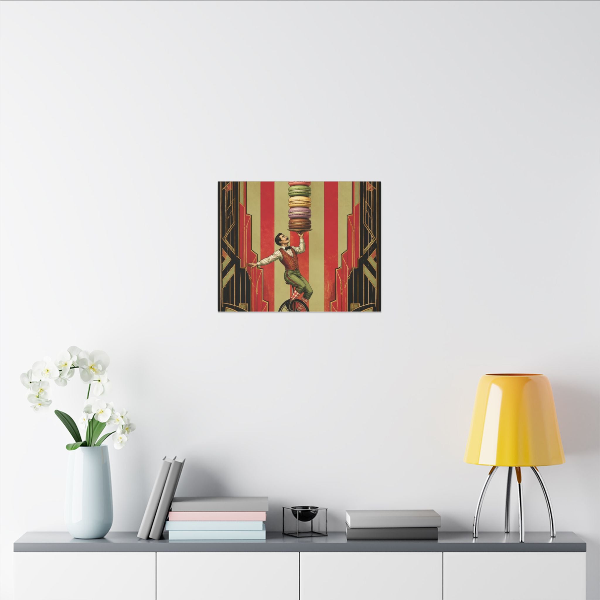 Macaron Balancing Tower Wall Art Canvas 16×20 Art Deco Entryway Decor Maximalist Print