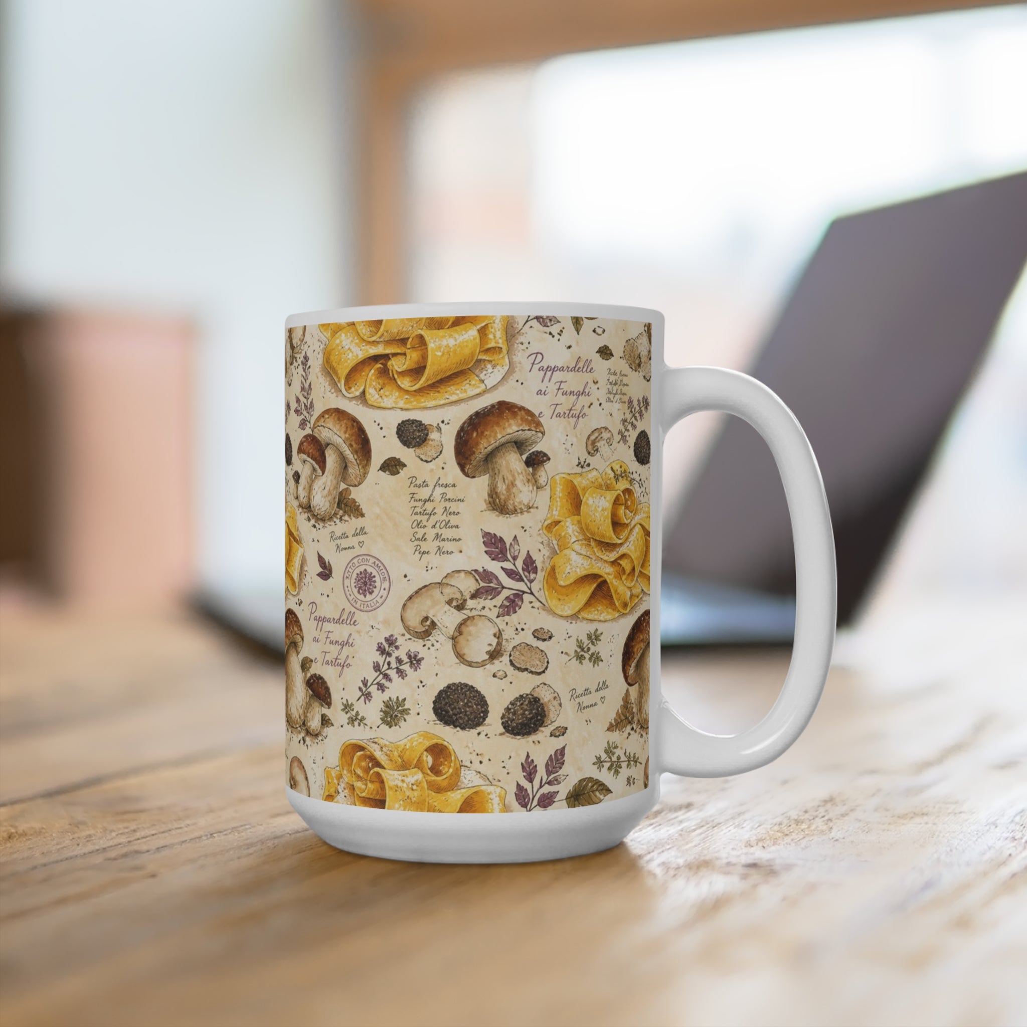 Pappardelle Ribbons 15oz Ceramic Mug Mediterranean Kitchen Watercolor Design Italian Cottagecore Gift