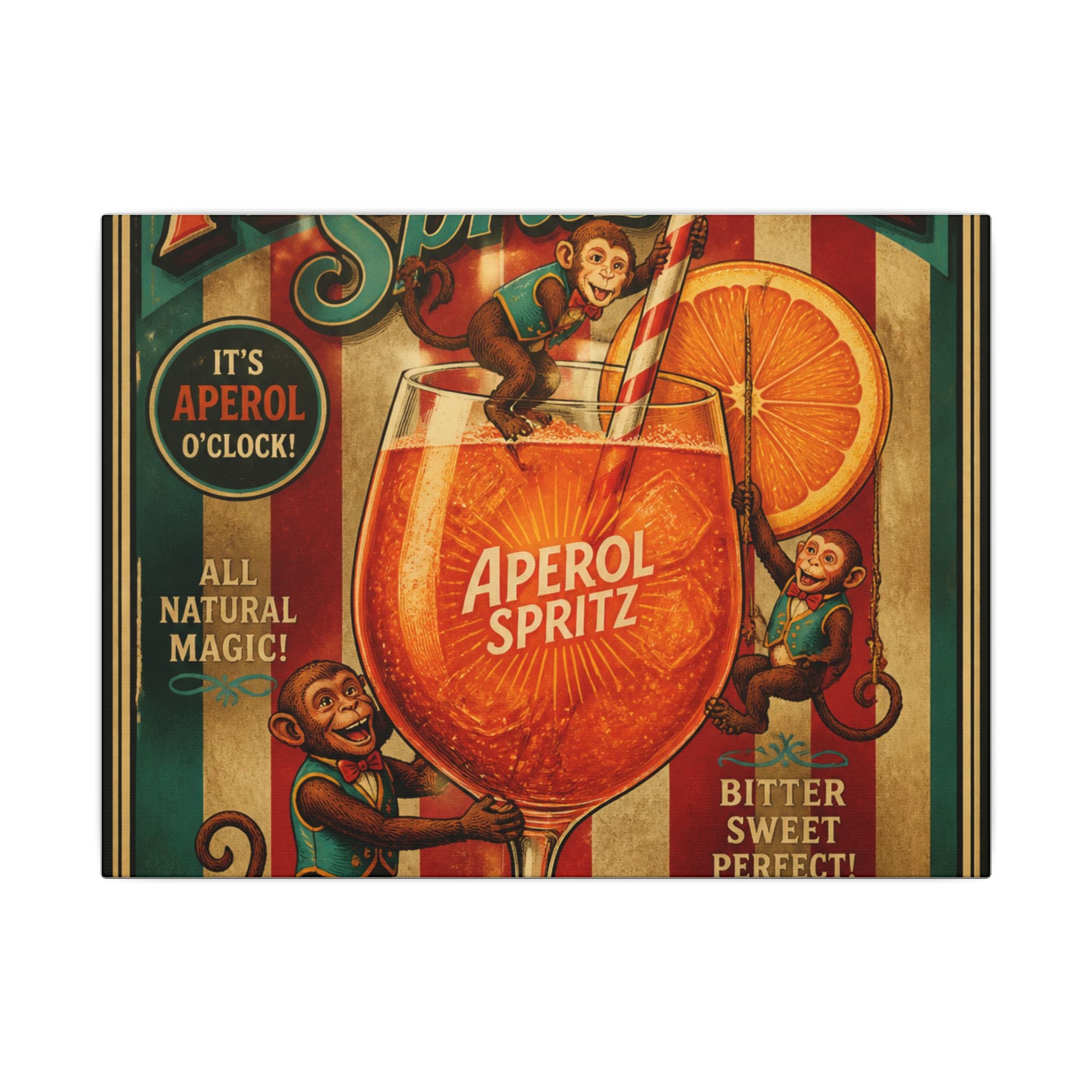 Aperol Spritz Monkeys Wall Art Canvas 16×20 Vintage Circus Kitchen Decor Maximalist Print