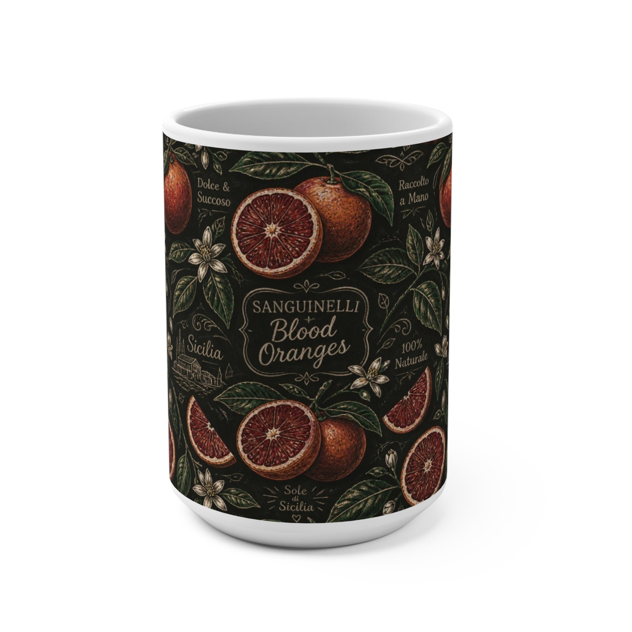 Blood Oranges 15oz Ceramic Mug Mediterranean Kitchen Chalk Art Design Italian Cottagecore Gift