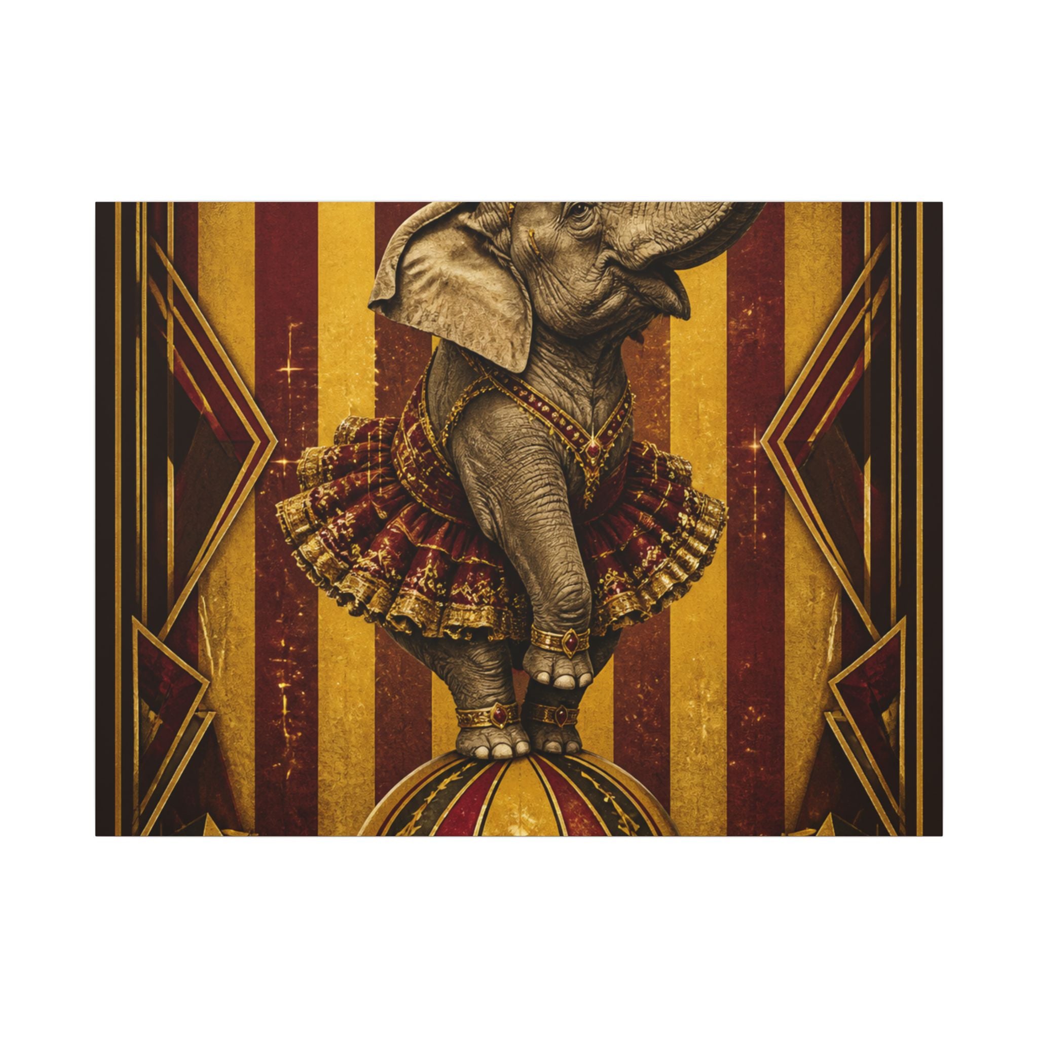 Elephant on Ball Wall Art Canvas 16×20 Art Deco Entryway Decor Maximalist Print