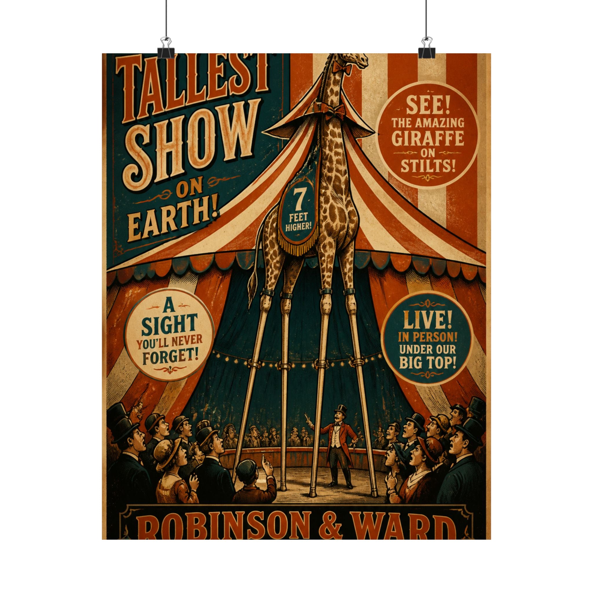 Giraffe on Stilts Wall Art Poster 18×24 Vintage Circus Kitchen Decor Maximalist Print
