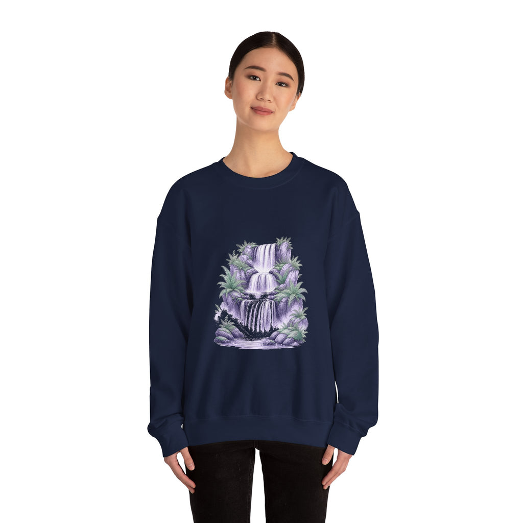 Matching Couple Sweatshirt - Wildfire & Waterfall Matching Couple Crewneck Sweatshirt Hand-Drawn Art His Hers Best Friend Gift - Design B