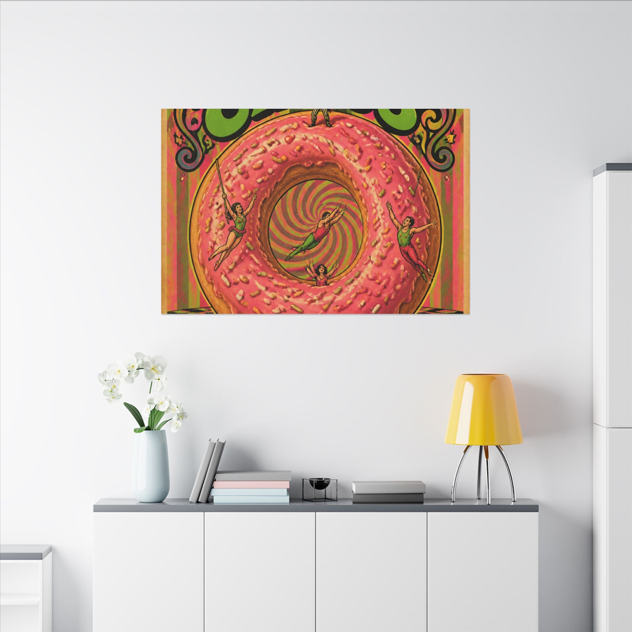Donut Circus Ring Wall Art Canvas 16×20 Psychedelic Cafe Decor Maximalist Print