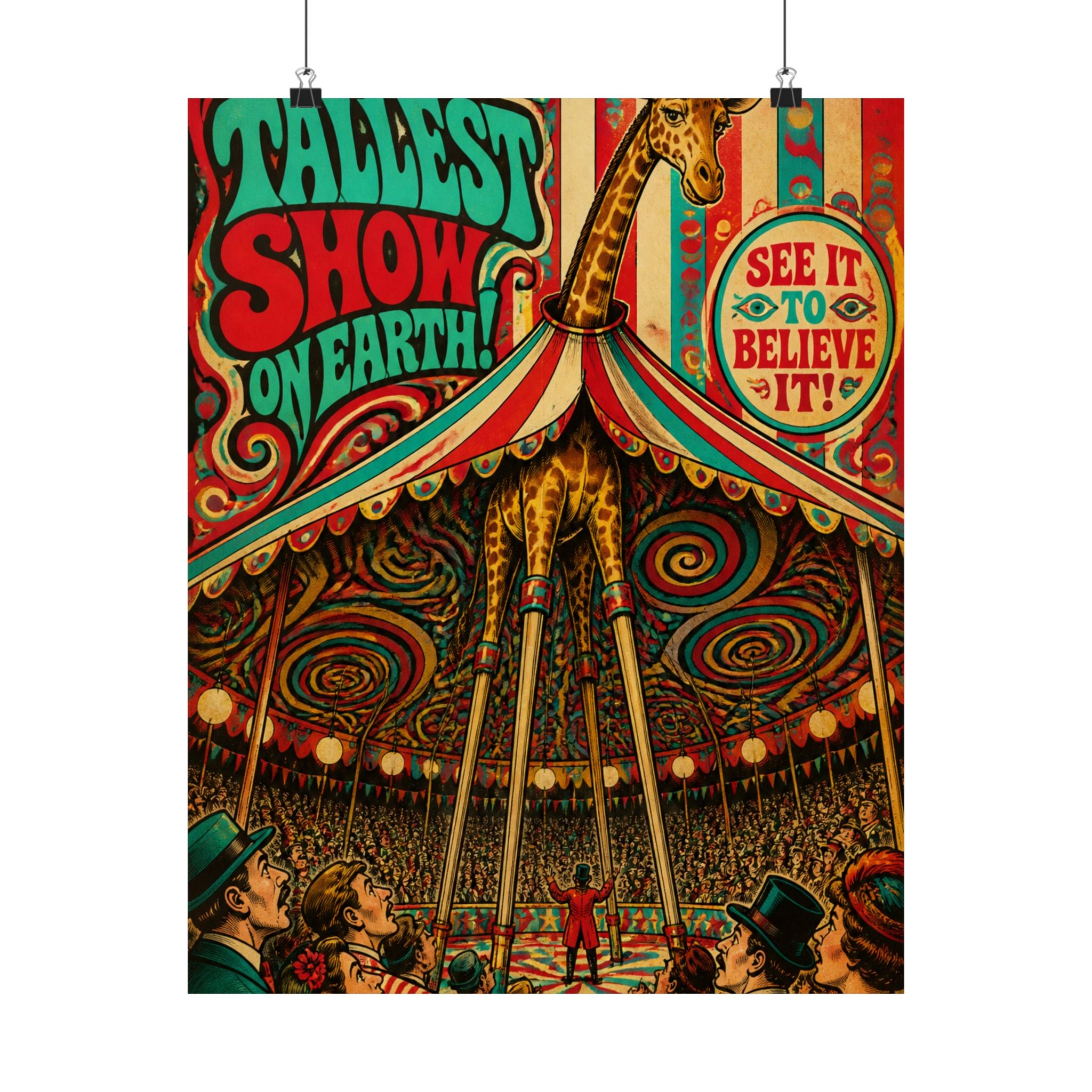 Giraffe on Stilts Wall Art Poster 24×36 Psychedelic Dining Room Decor Maximalist Print