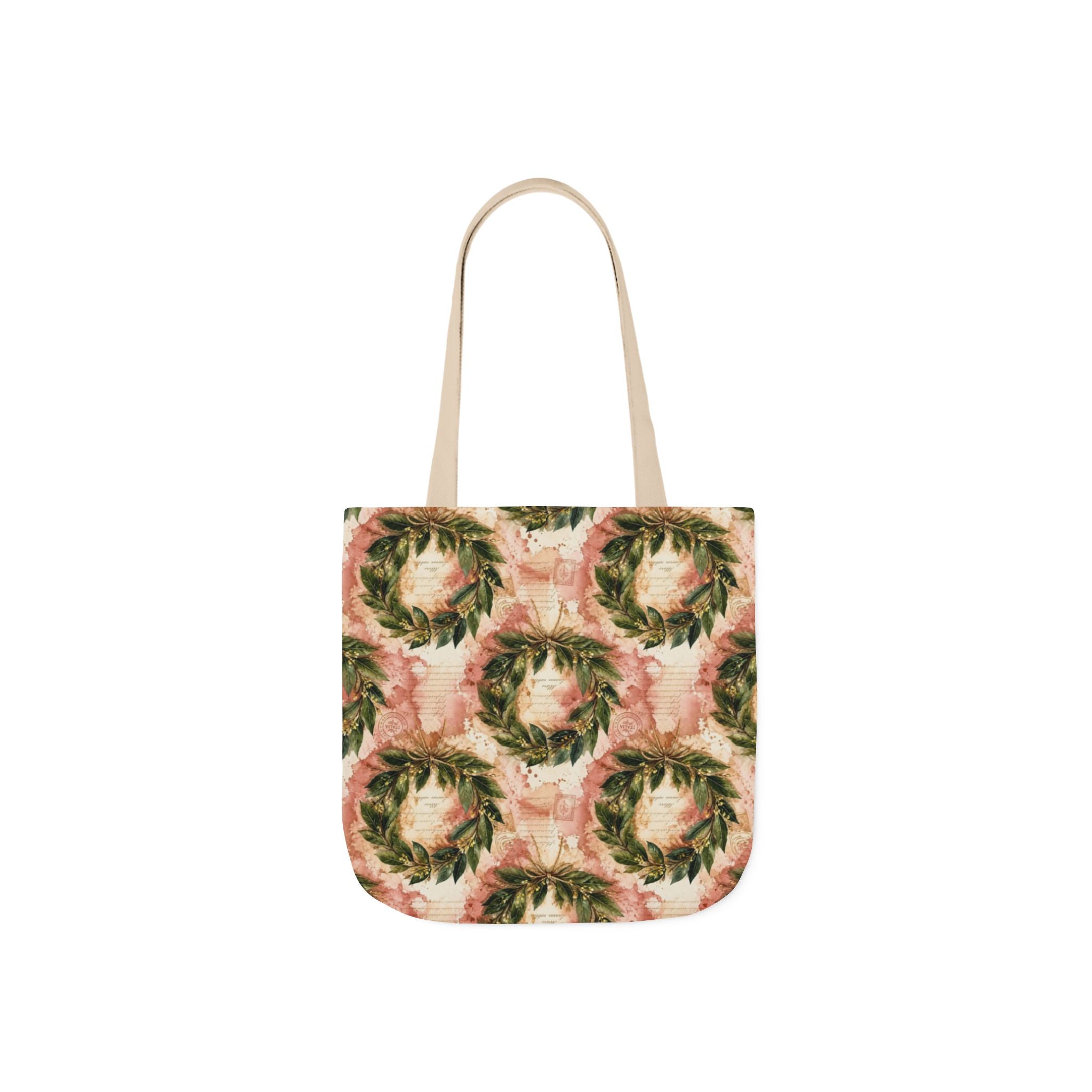 Bay Laurel Wreath Canvas Tote Bag Mediterranean Kitchen Watercolor Splash Design Italian Cottagecore Gift