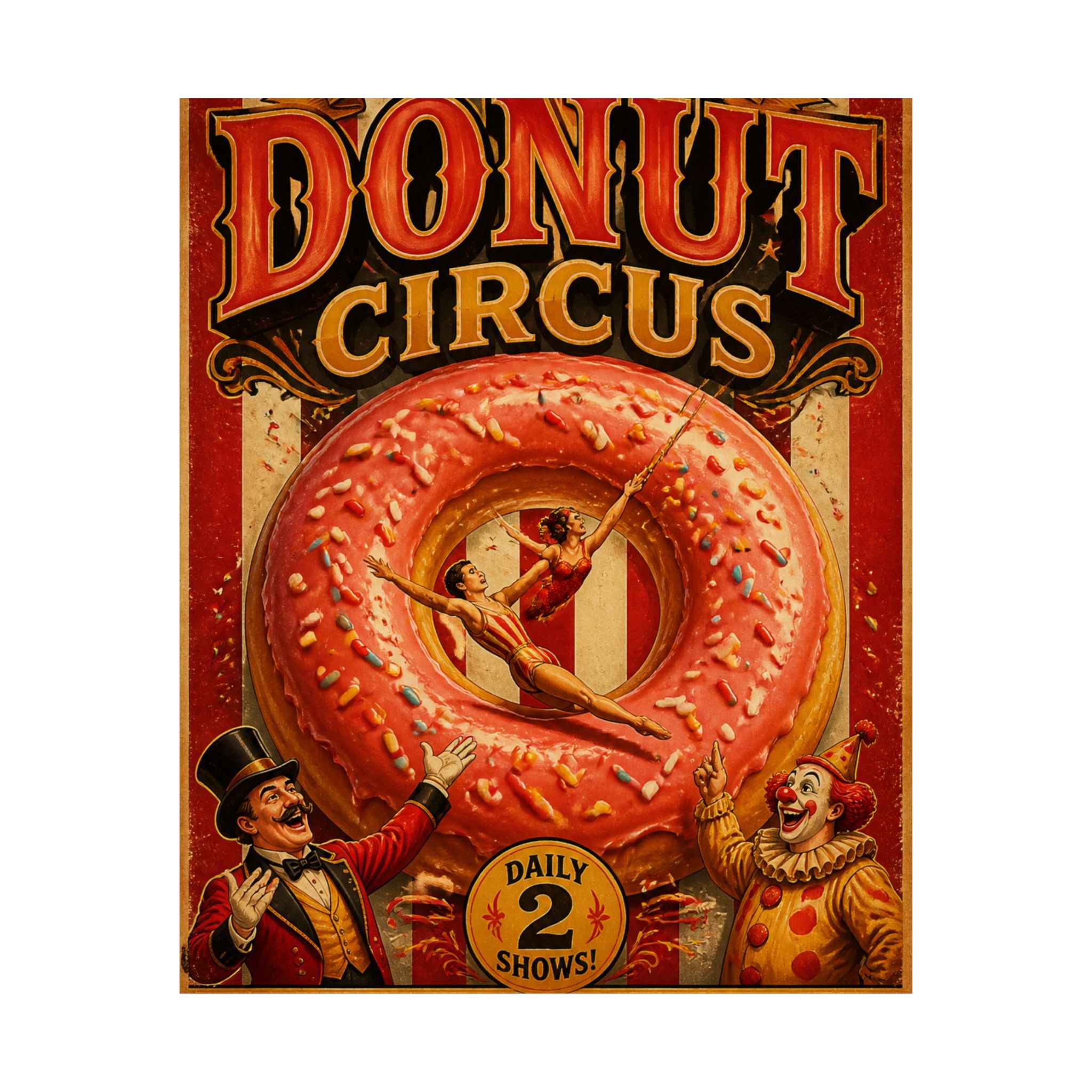 Donut Circus Ring Wall Art Poster 24×36 Vintage Circus Bedroom Decor Maximalist Print