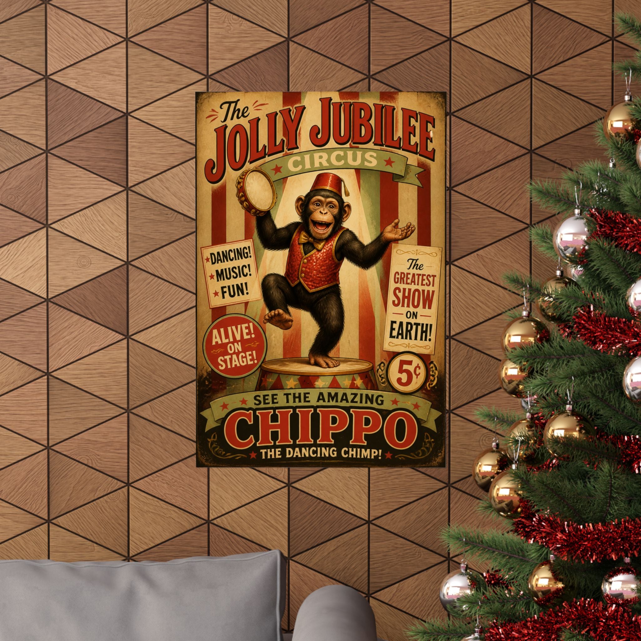 Dancing Monkey Wall Art Poster 18×24 Vintage Circus Kitchen Decor Maximalist Print