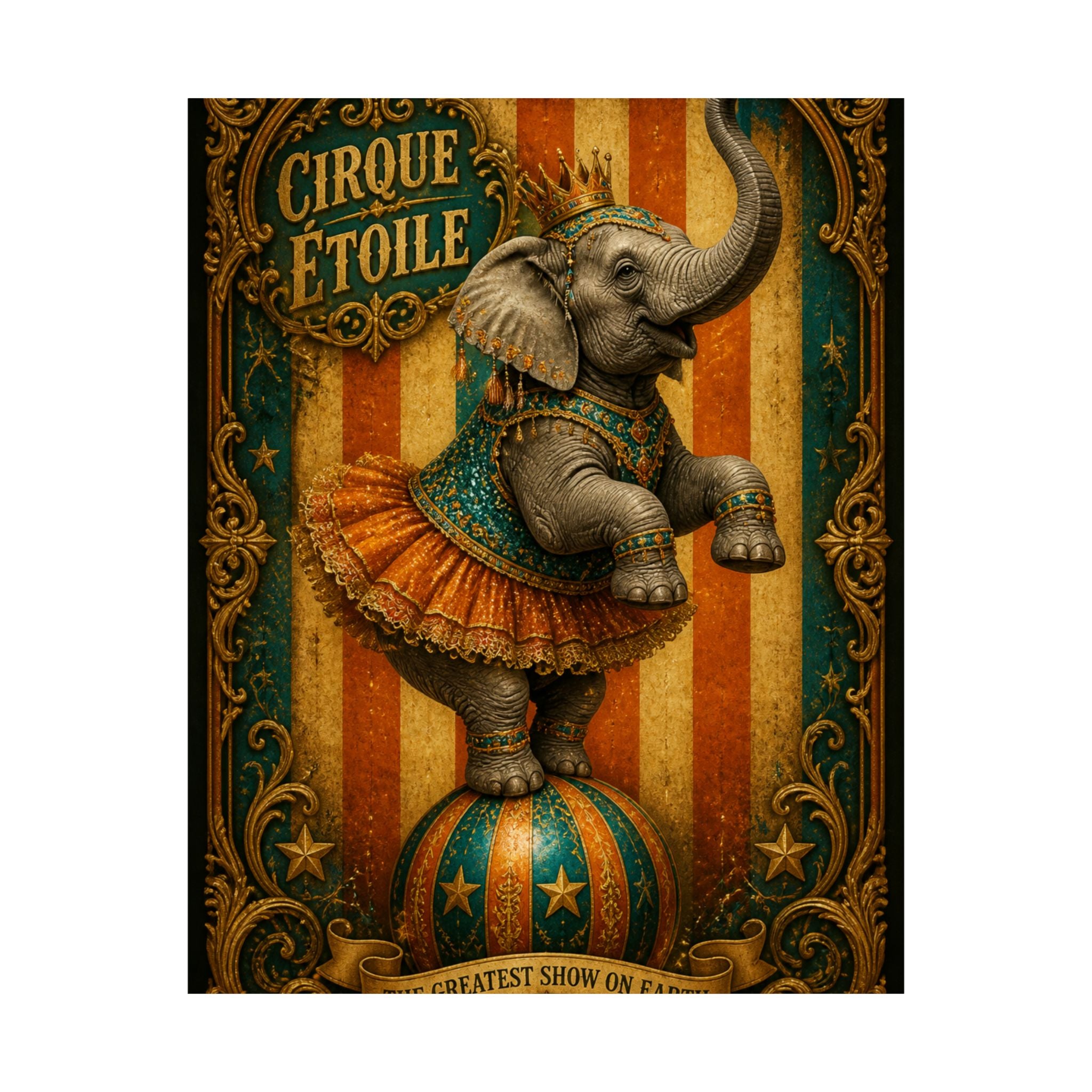 Elephant on Ball Wall Art Poster 24×36 Baroque Studio Decor Maximalist Print