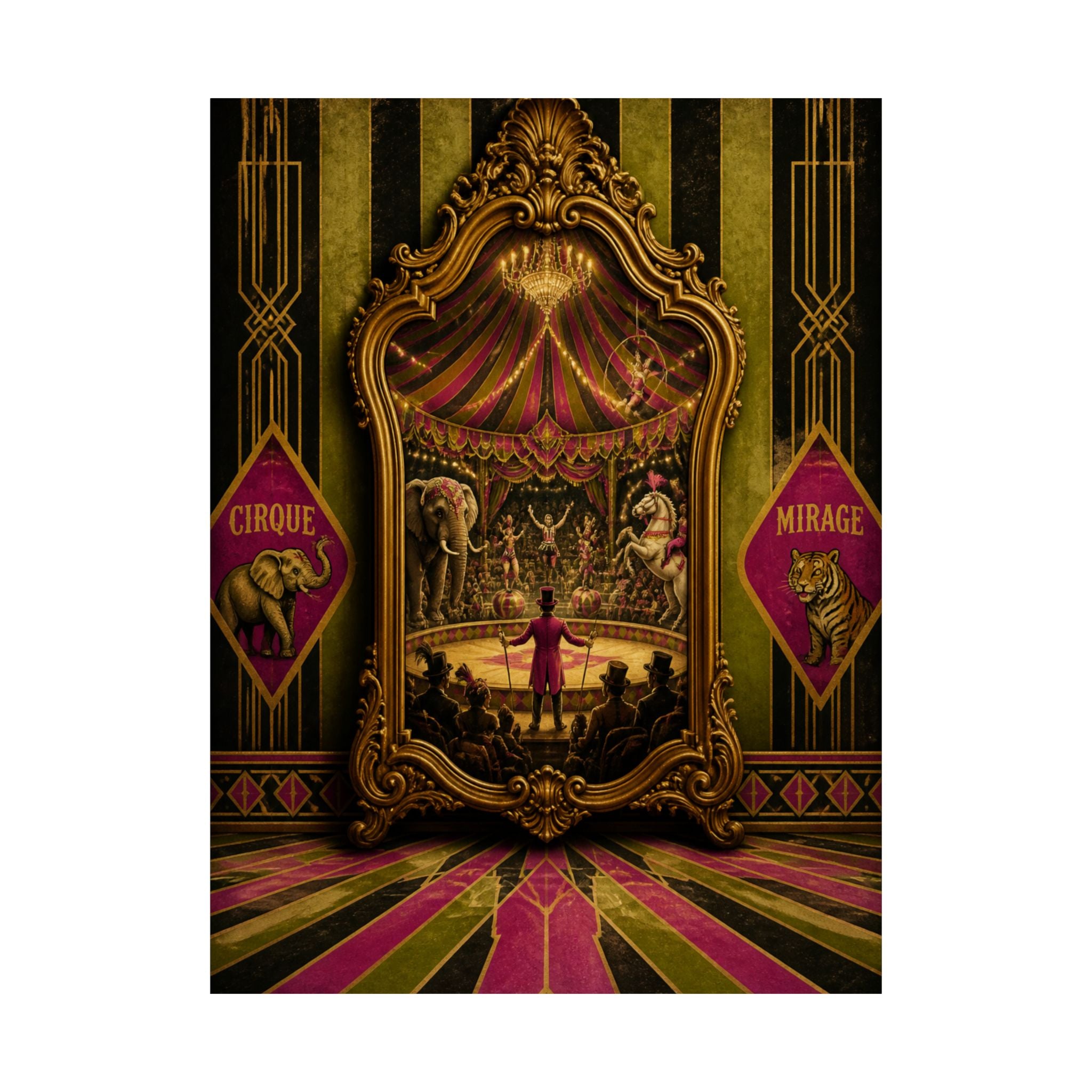 Vintage Mirror Circus Wall Art Poster 24×36 Art Deco Bar Area Decor Maximalist Print