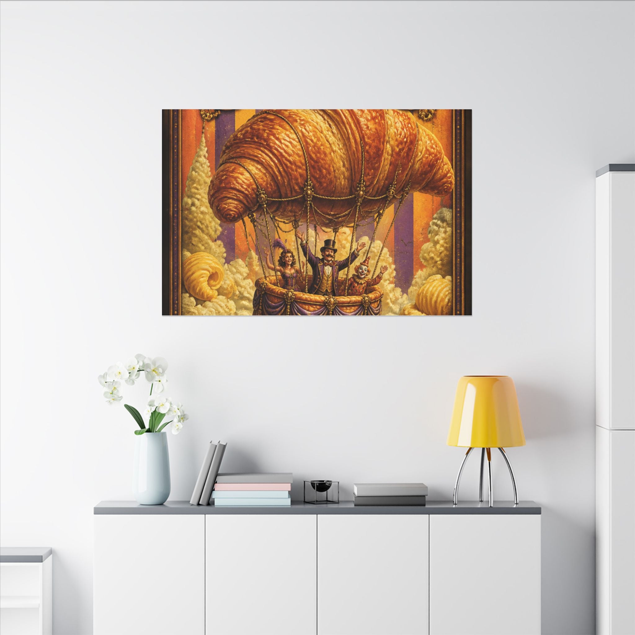 Croissant Hot Air Balloon Wall Art Canvas 16×20 Baroque Home Office Decor Maximalist Print