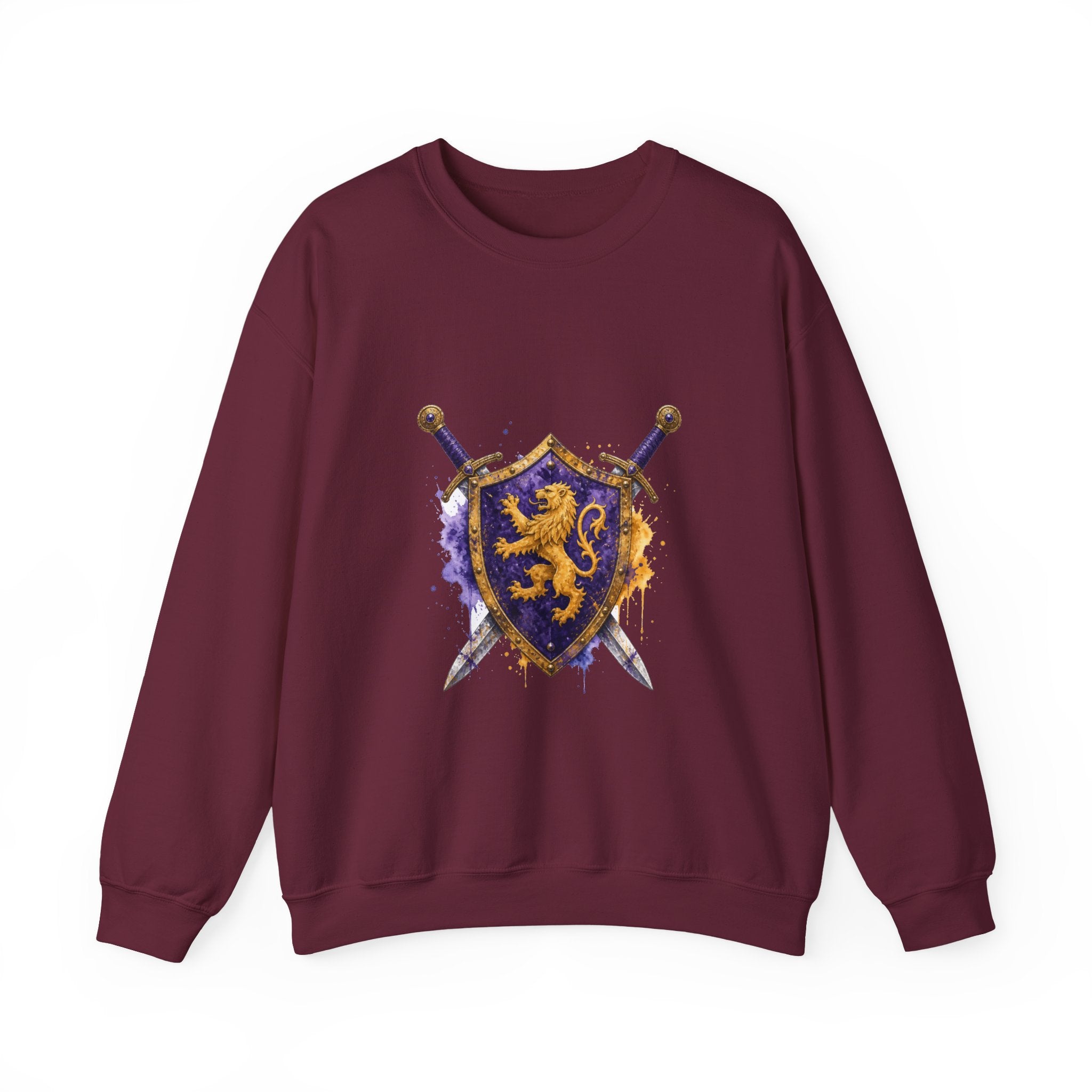 Matching Couple Sweatshirt - Crown & Shield Matching Couple Premium Fleece Sweatshirt Watercolor Art His Hers Birthday Gift - Design B
