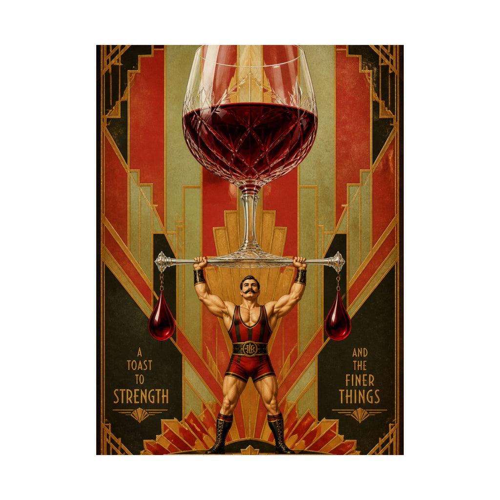 Wine Glass Strongman Wall Art Poster 24×36 Art Deco Bar Area Decor Maximalist Print