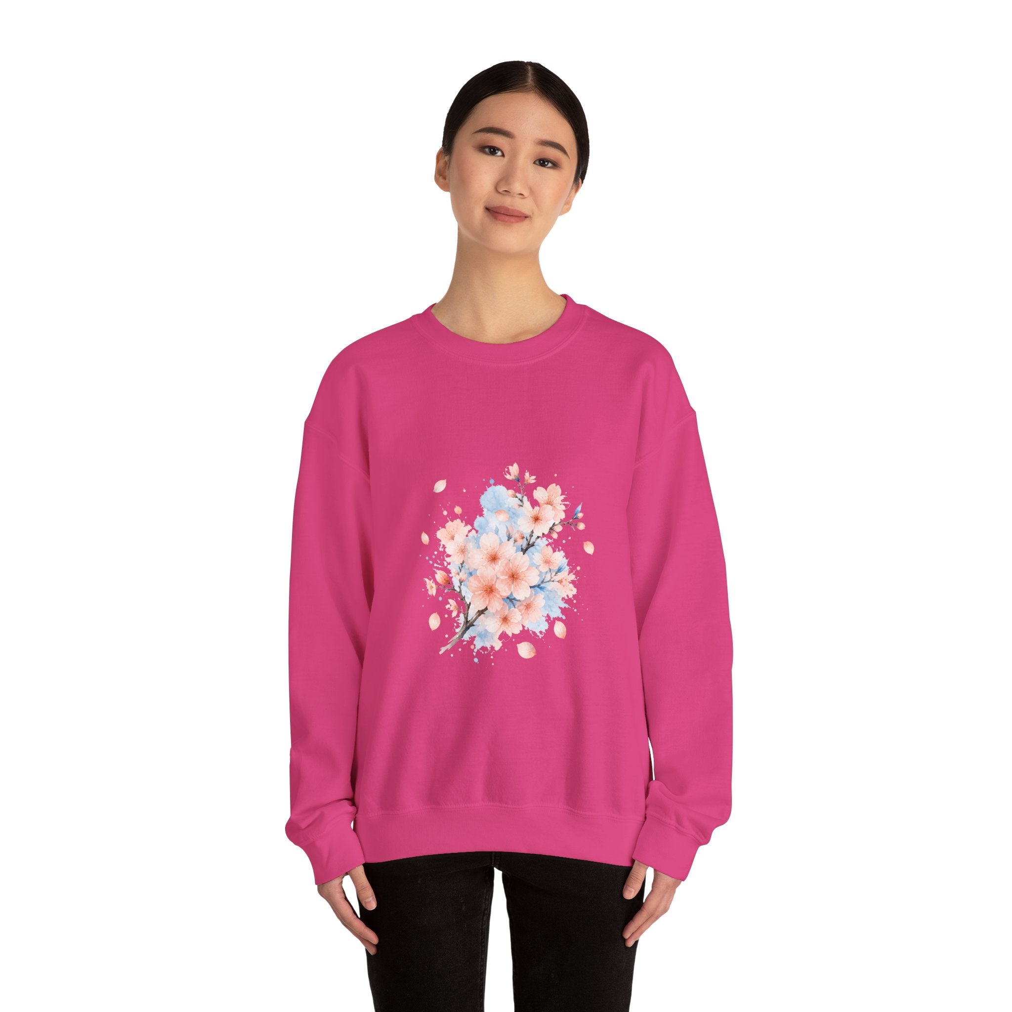 Matching Couple Sweatshirt - Cherry Blossom & Maple Leaf Matching Couple Premium Fleece Sweatshirt Watercolor Art His Hers Birthday Gift - Design A