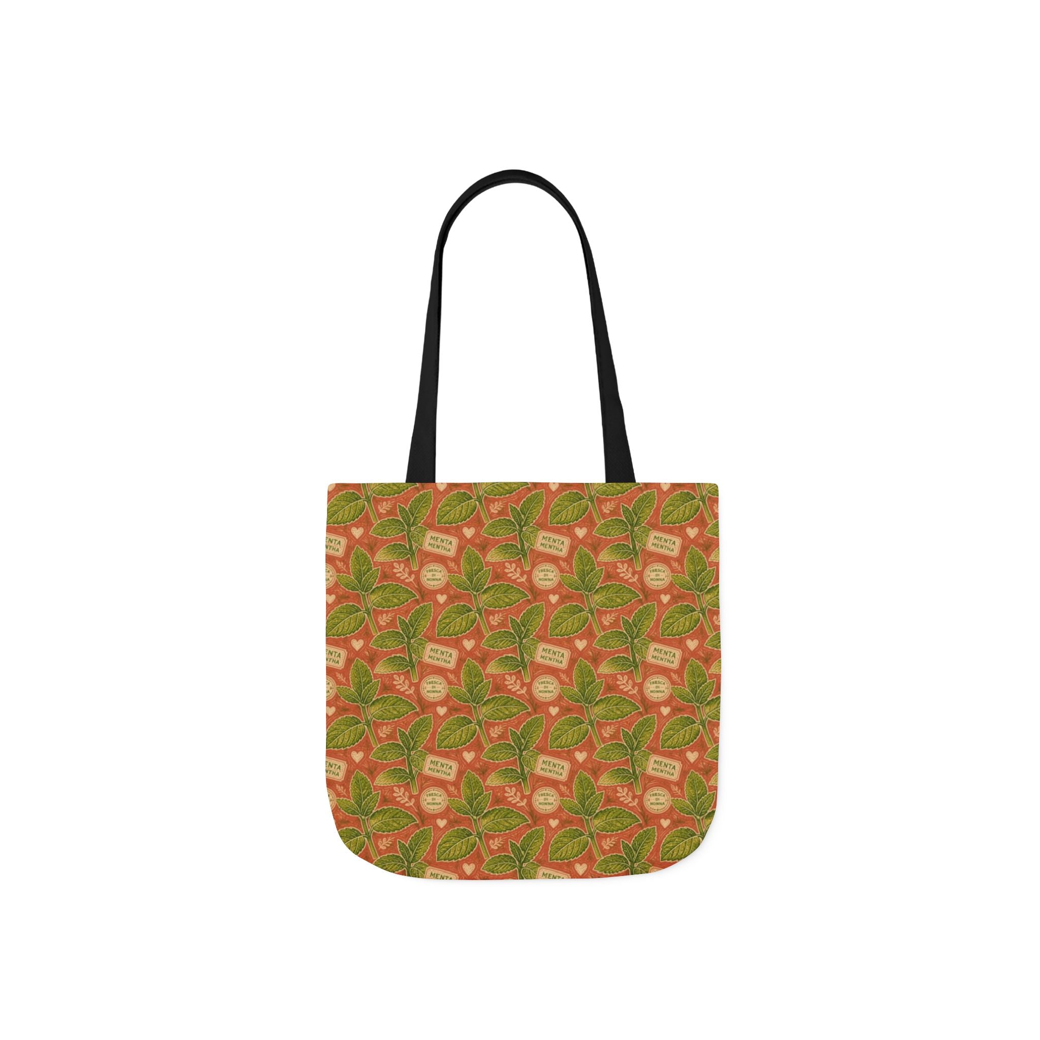 Fresh Mint Leaves Canvas Tote Bag Mediterranean Kitchen Linocut Design Italian Cottagecore Gift